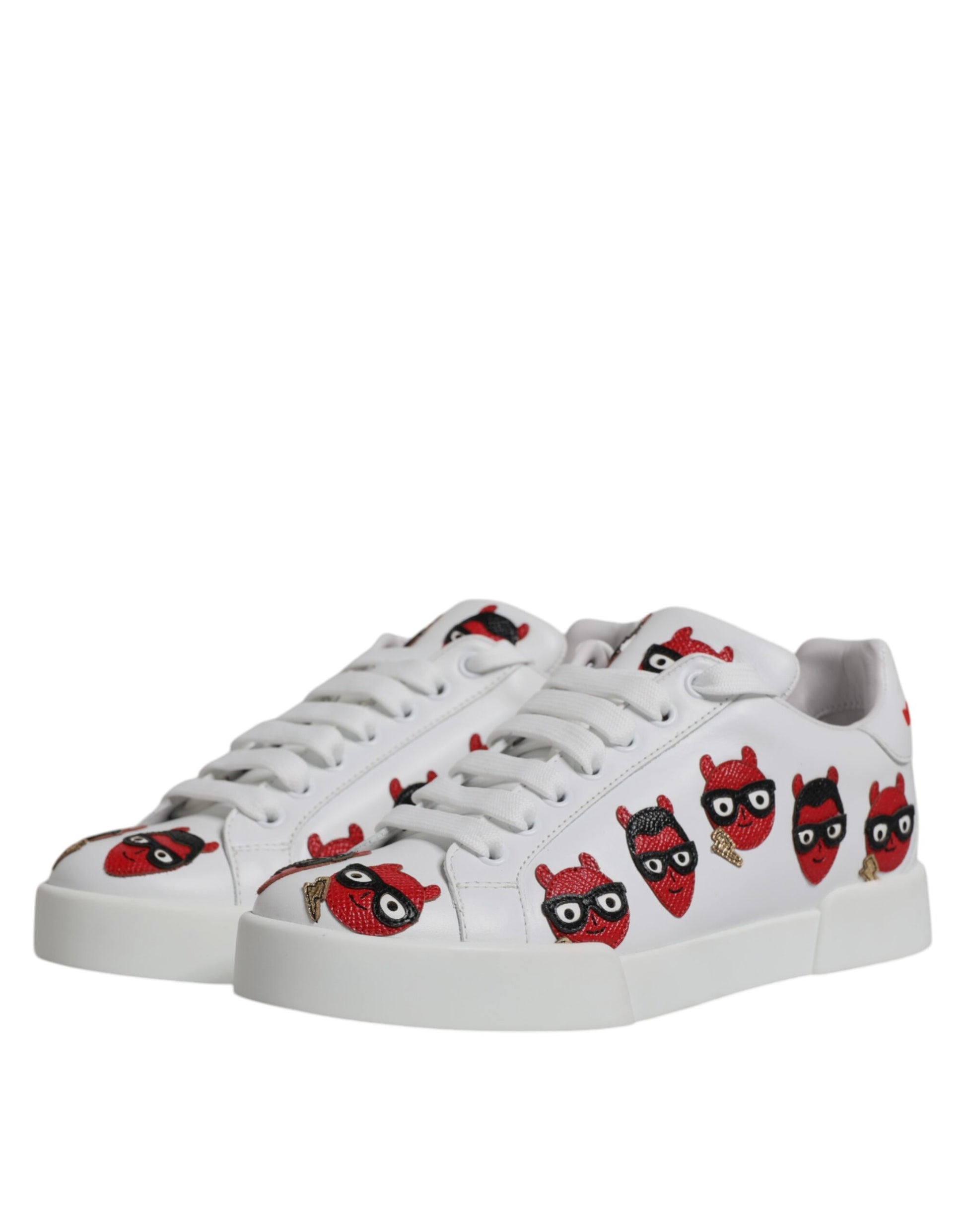 Dolce & Gabbana White Devil Face Portofino Sneakers Shoes Curated Luxury Accessories by Orvyn
