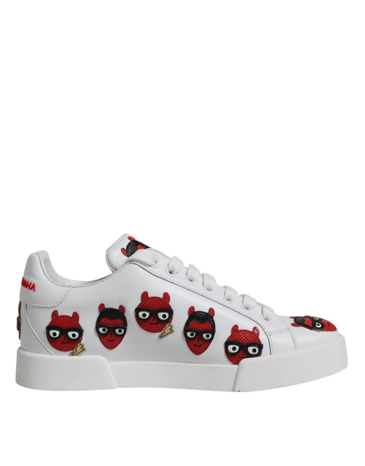 Dolce & Gabbana White Devil Face Portofino Sneakers Shoes Curated Luxury Accessories by Orvyn