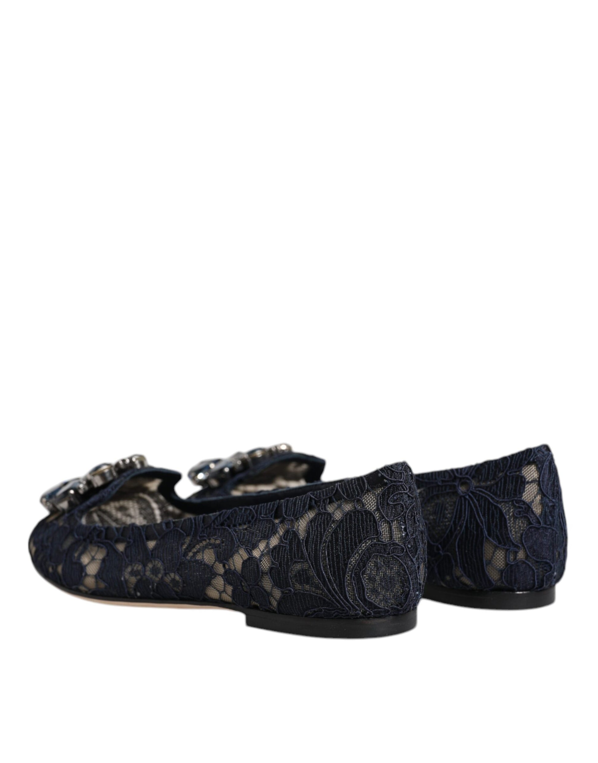 Dolce & Gabbana Blue Taormina Lace Crystals Flats Shoes Curated Luxury Accessories by Orvyn