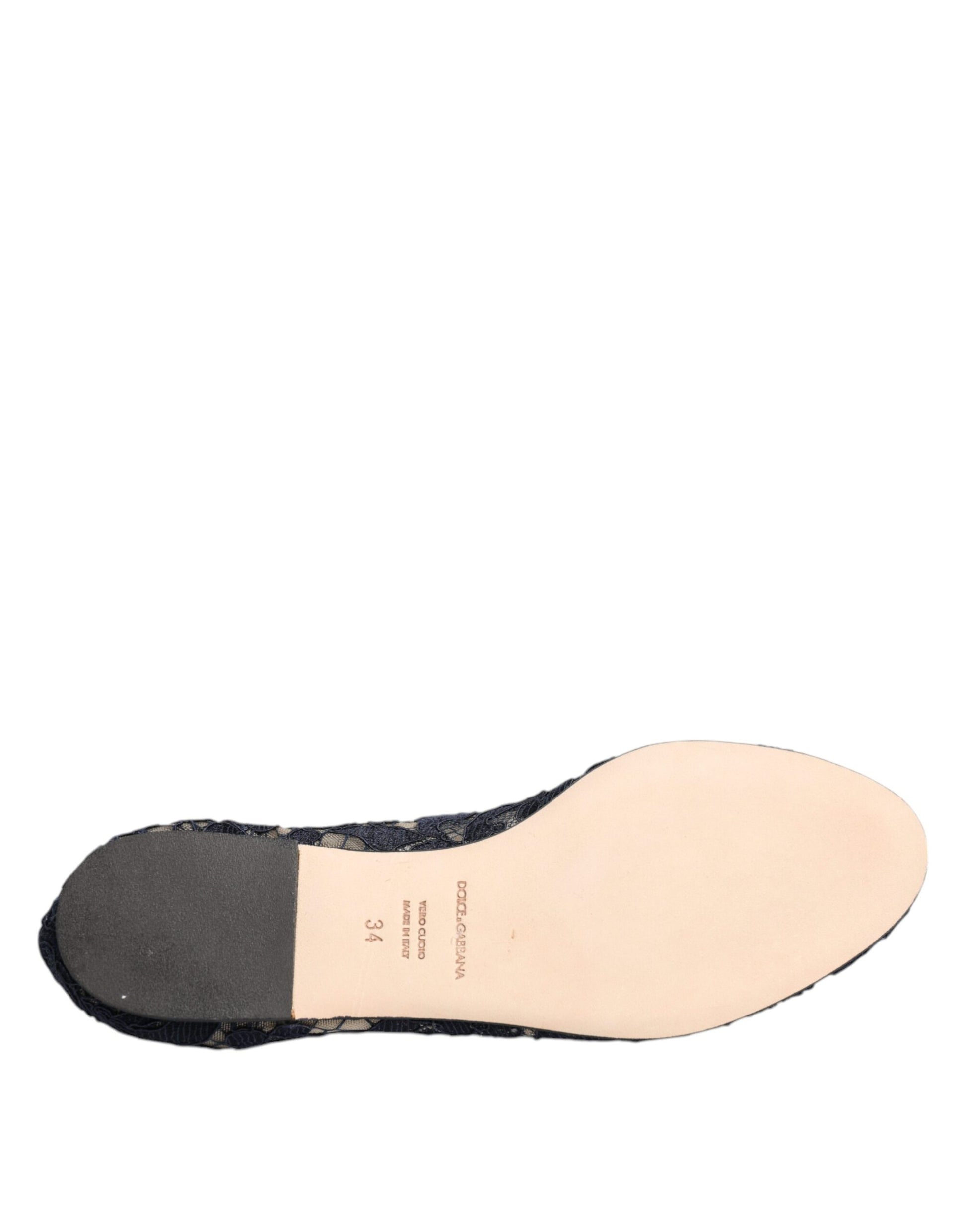 Dolce & Gabbana Blue Taormina Lace Crystals Flats Shoes Curated Luxury Accessories by Orvyn