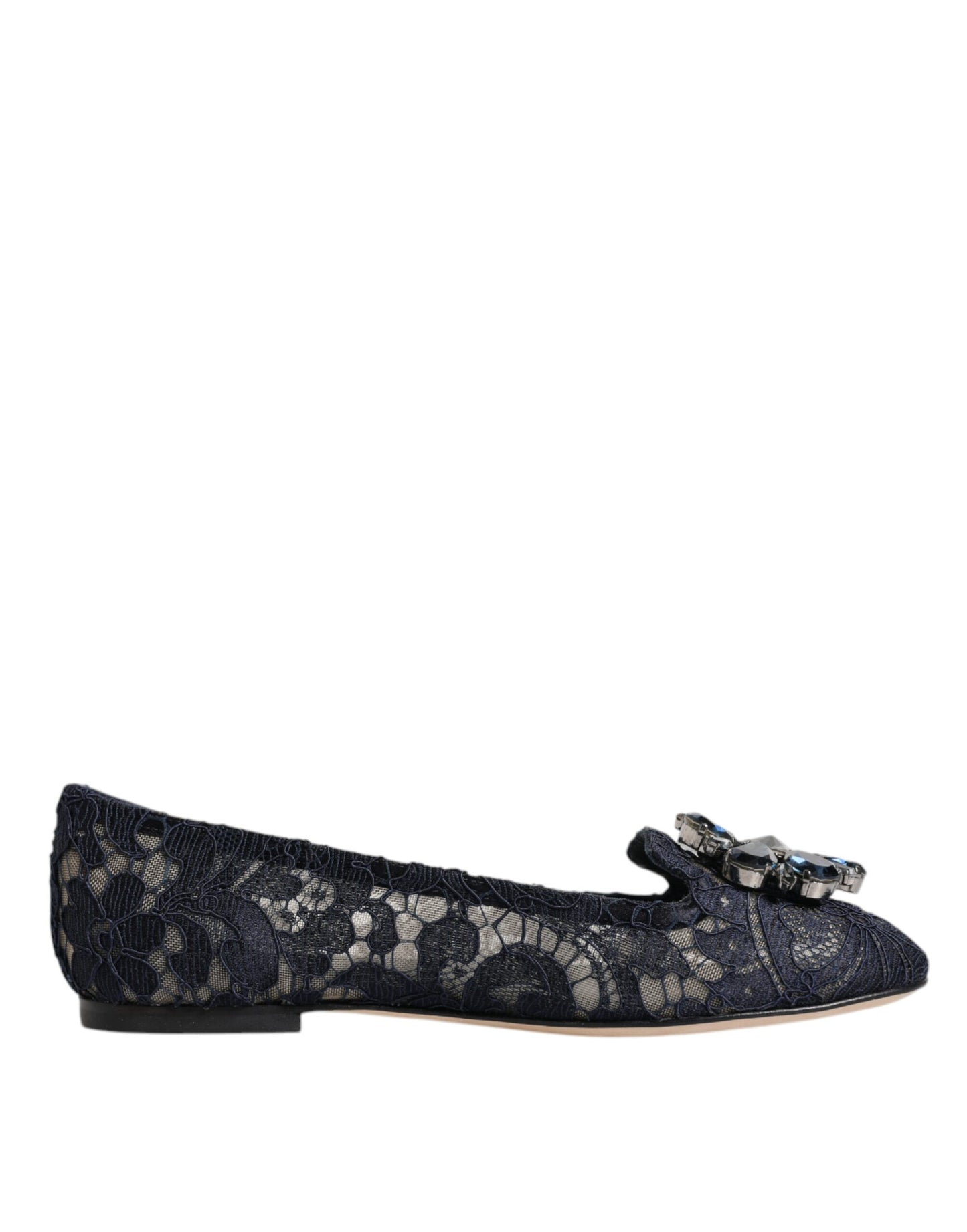 Dolce & Gabbana Blue Taormina Lace Crystals Flats Shoes Curated Luxury Accessories by Orvyn