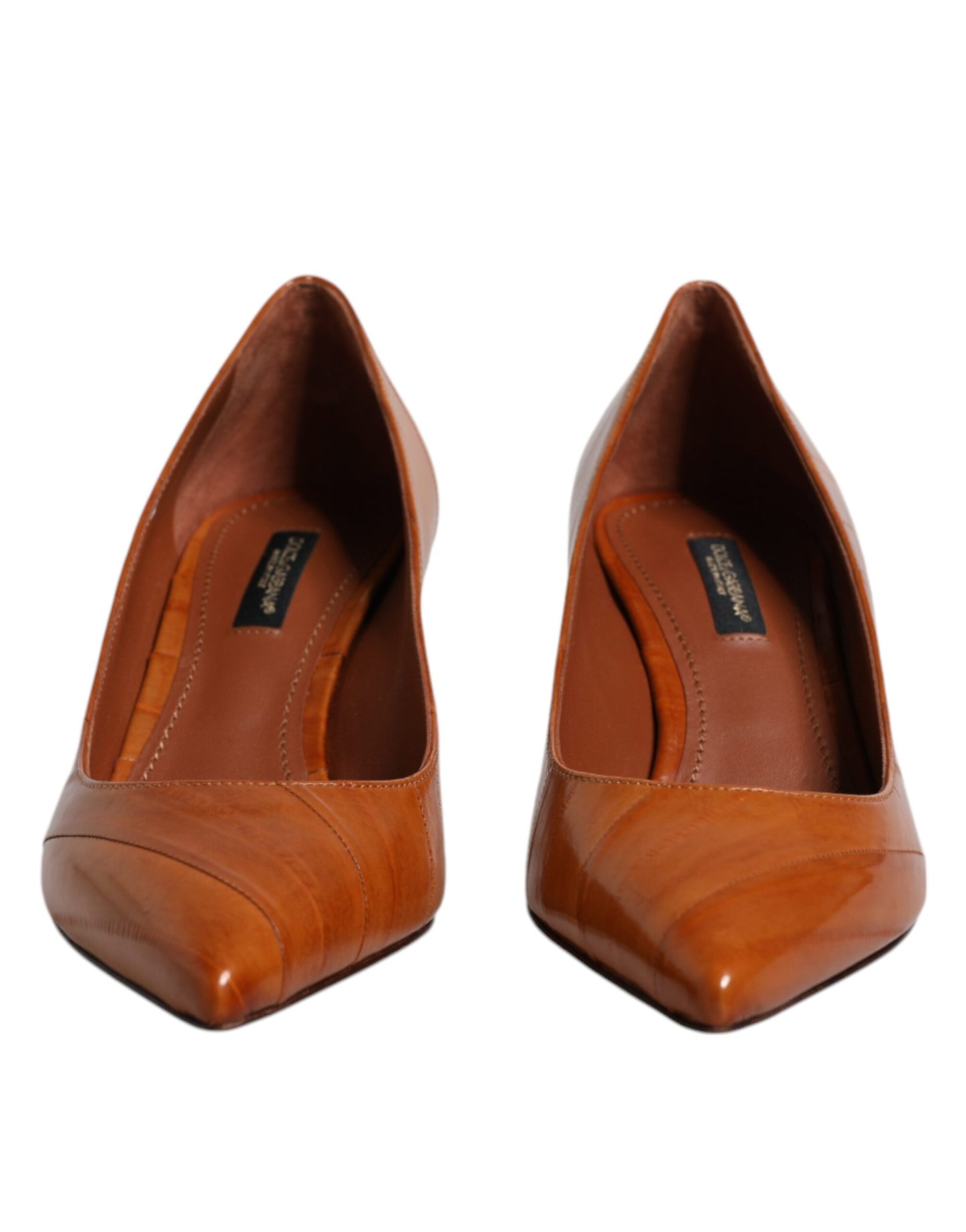 Dolce & Gabbana Brown Leather Kitten Heels Pumps Shoes Curated Luxury Accessories by Orvyn