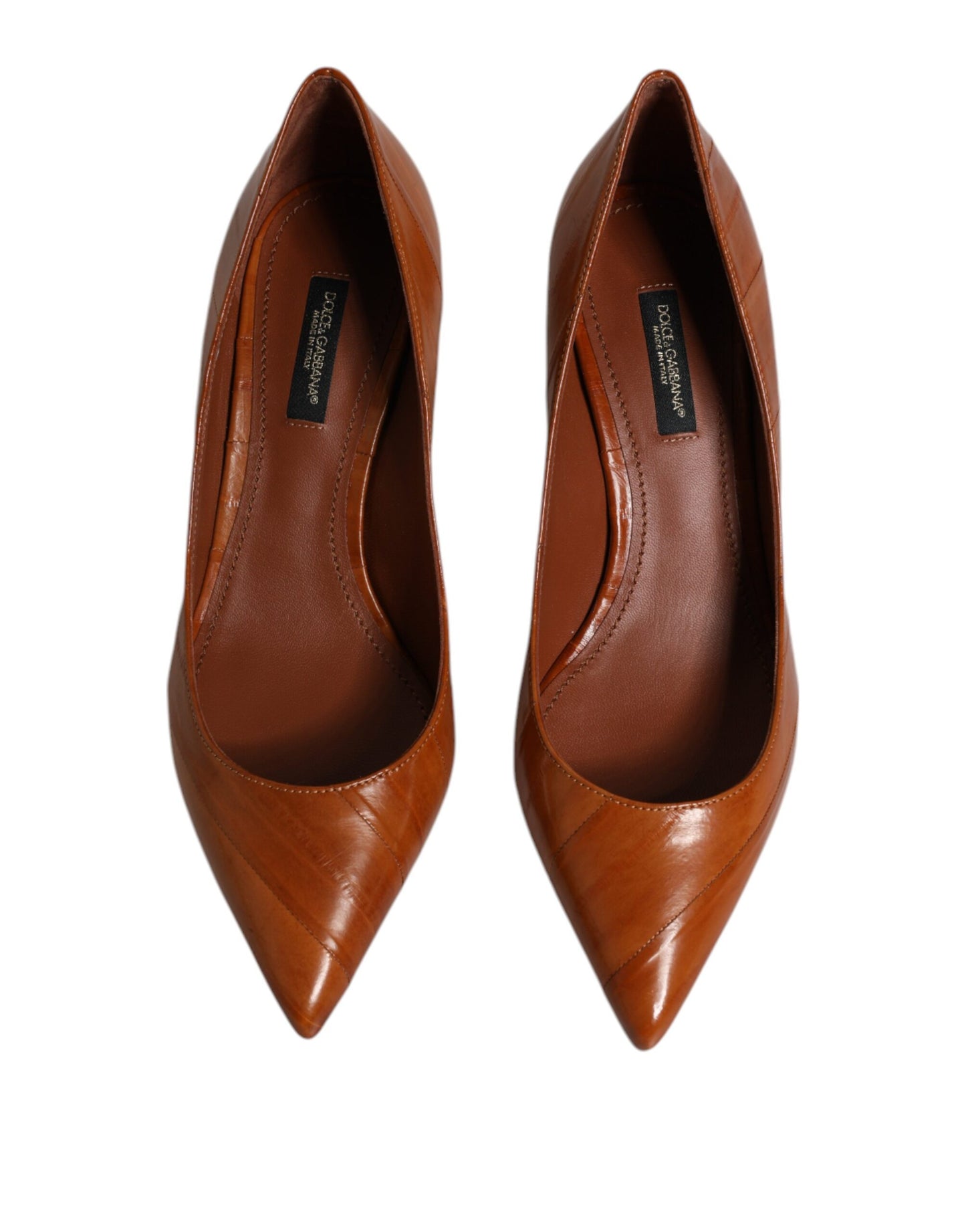 Dolce & Gabbana Brown Leather Kitten Heels Pumps Shoes Curated Luxury Accessories by Orvyn