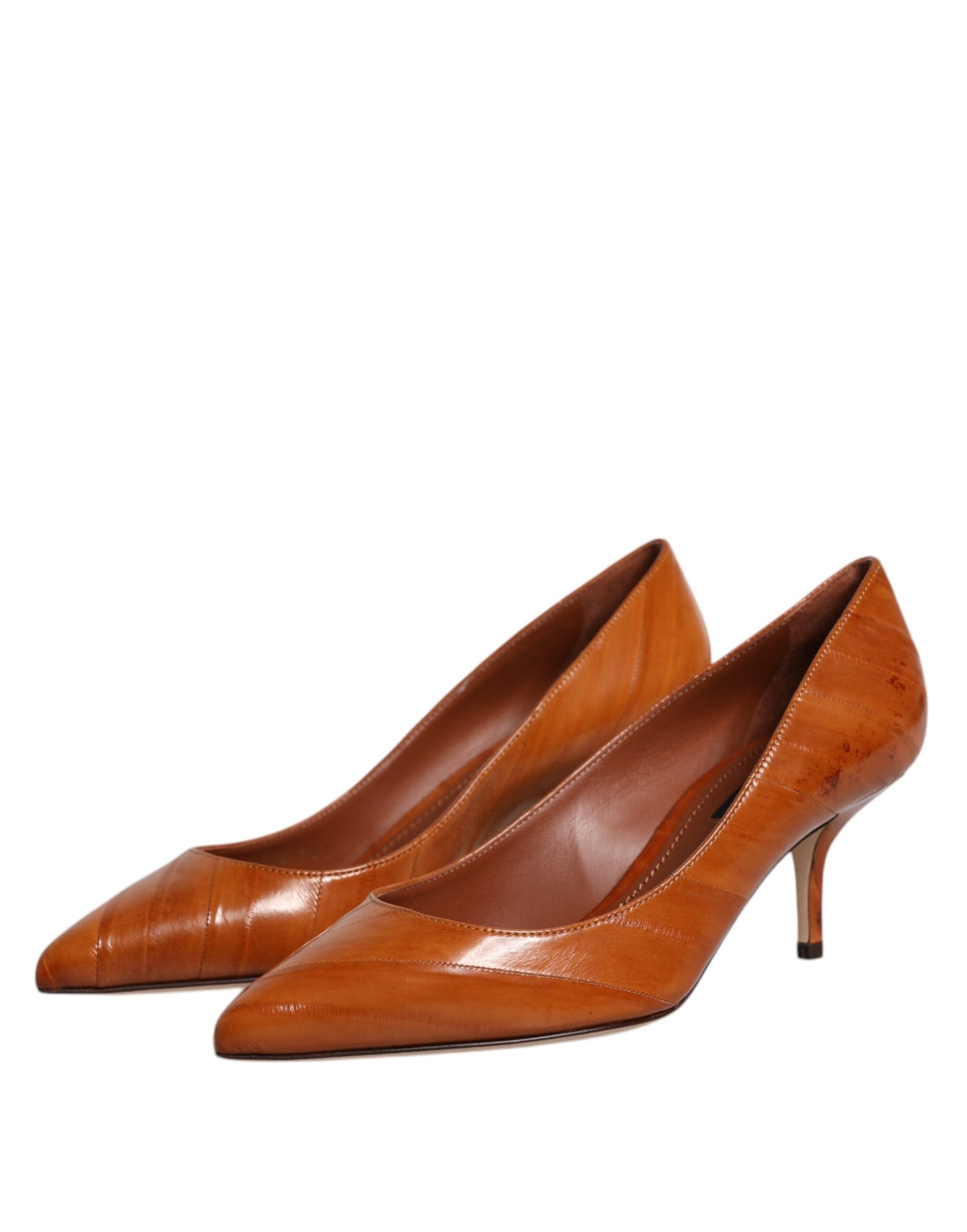 Dolce & Gabbana Brown Leather Kitten Heels Pumps Shoes Curated Luxury Accessories by Orvyn