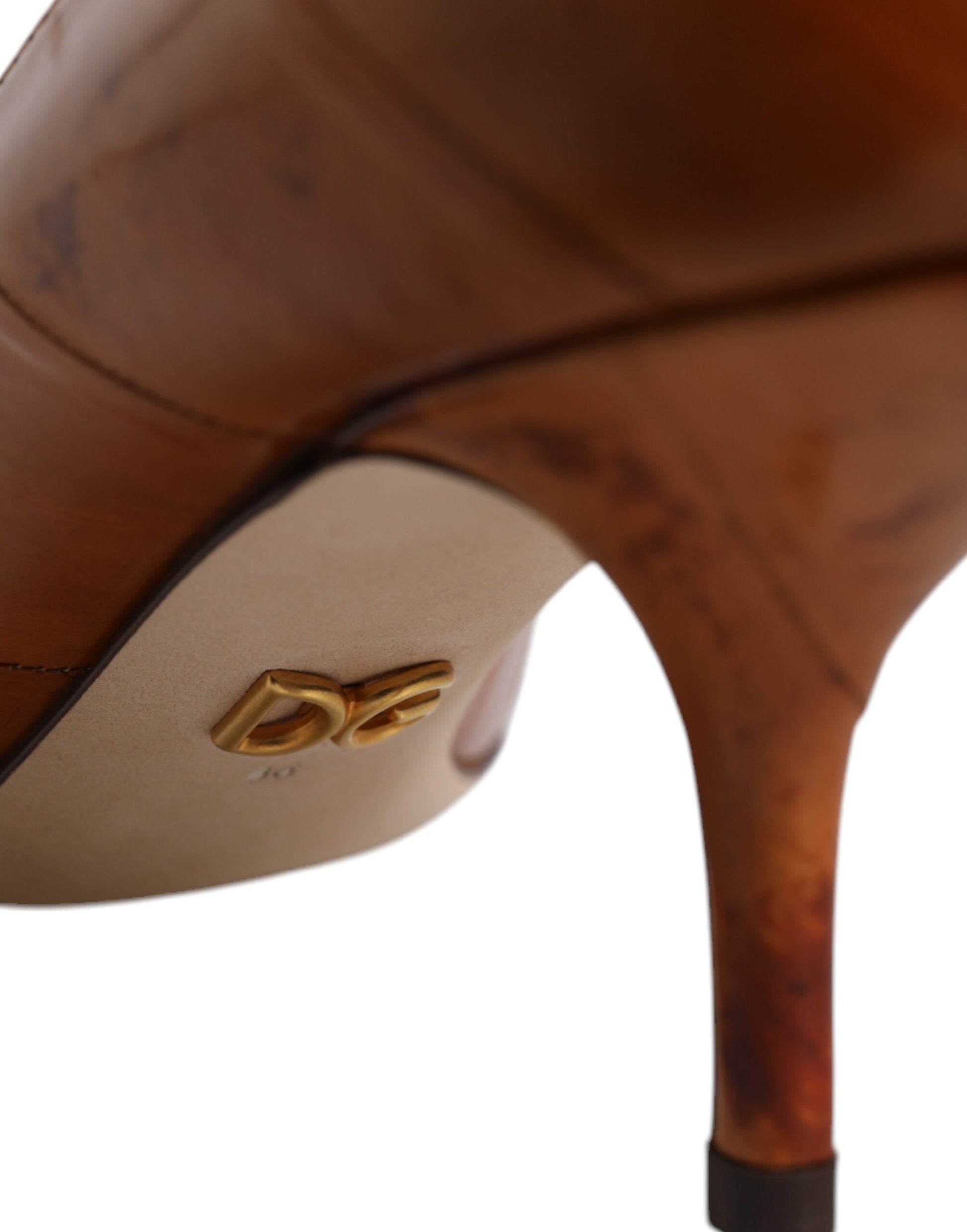 Dolce & Gabbana Brown Leather Kitten Heels Pumps Shoes Curated Luxury Accessories by Orvyn