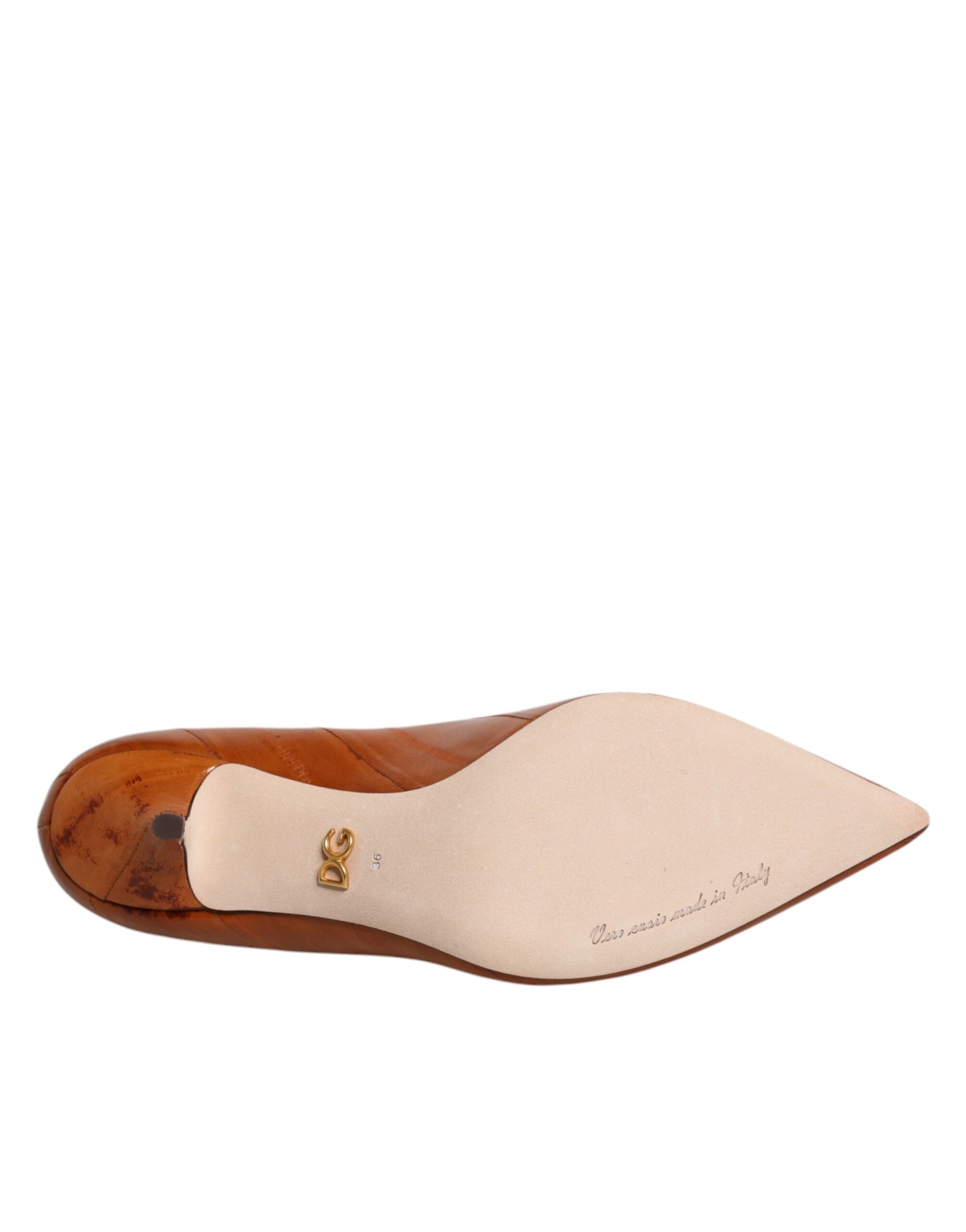Dolce & Gabbana Brown Leather Kitten Heels Pumps Shoes Curated Luxury Accessories by Orvyn