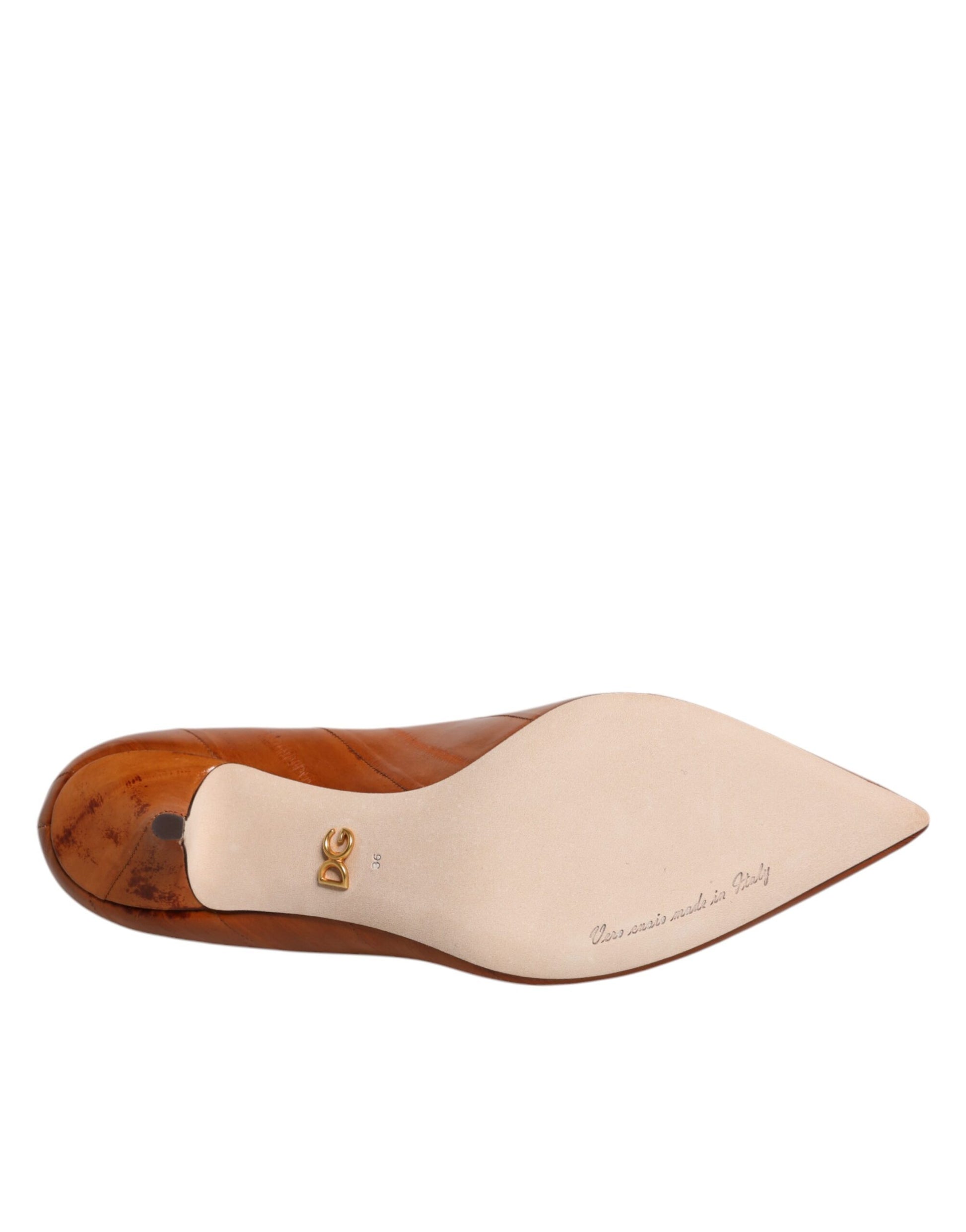 Dolce & Gabbana Brown Leather Kitten Heels Pumps Shoes Curated Luxury Accessories by Orvyn