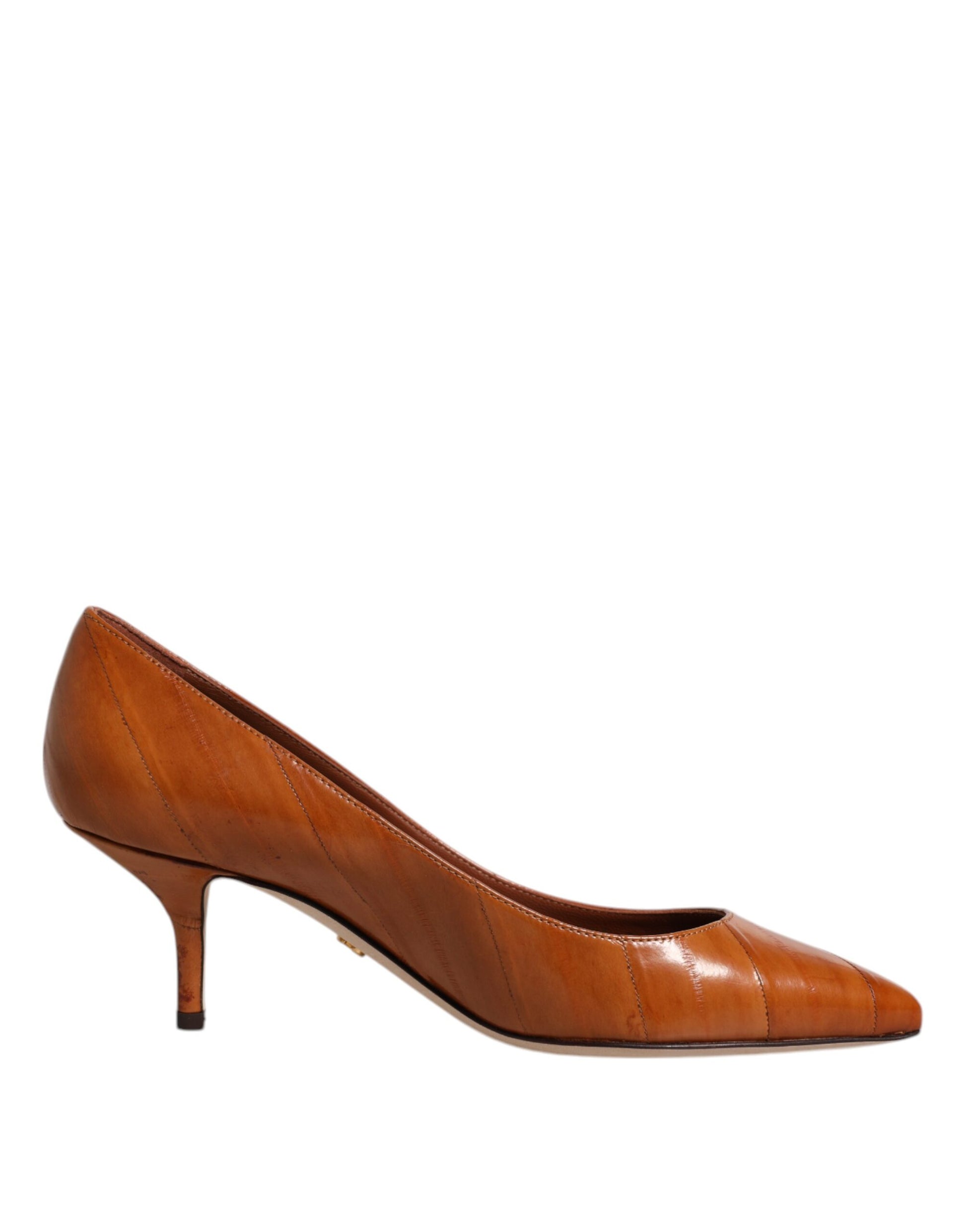 Dolce & Gabbana Brown Leather Kitten Heels Pumps Shoes Curated Luxury Accessories by Orvyn