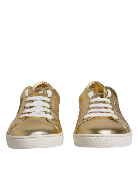 Dolce & Gabbana Gold Leather Logo London Men Sneakers Shoes Curated Luxury Accessories by Orvyn