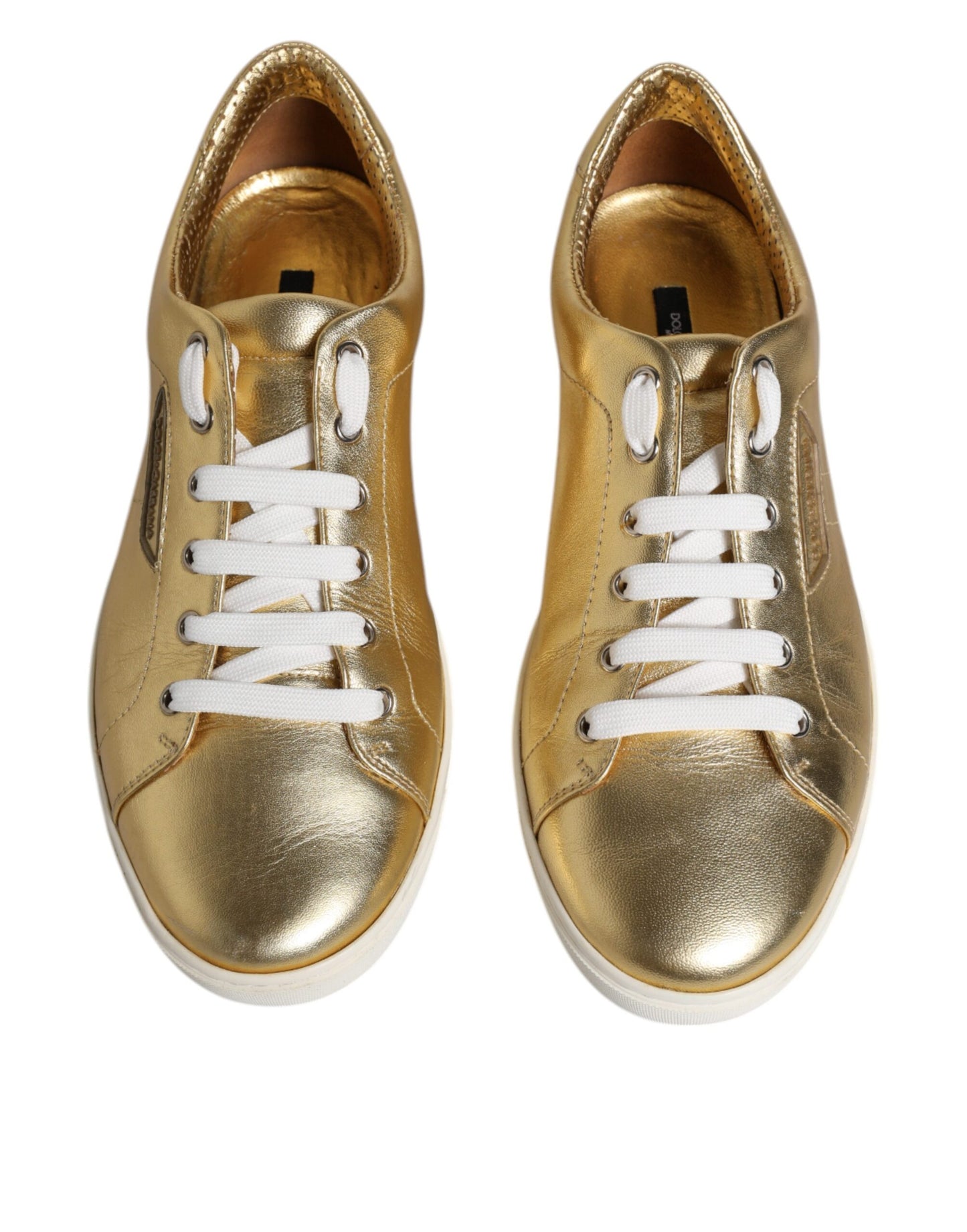 Dolce & Gabbana Gold Leather Logo London Men Sneakers Shoes Curated Luxury Accessories by Orvyn