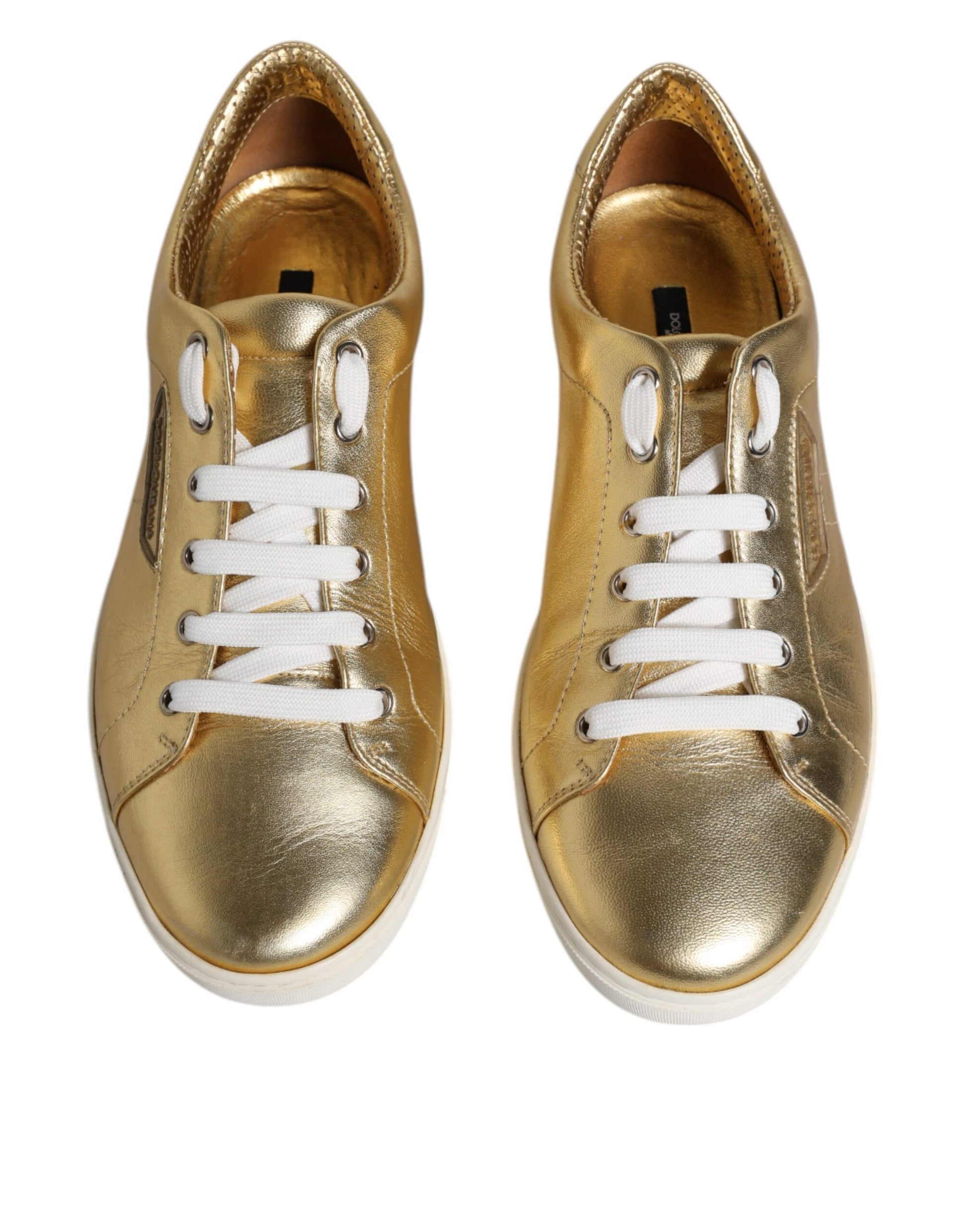 Dolce & Gabbana Gold Leather Logo London Men Sneakers Shoes Curated Luxury Accessories by Orvyn
