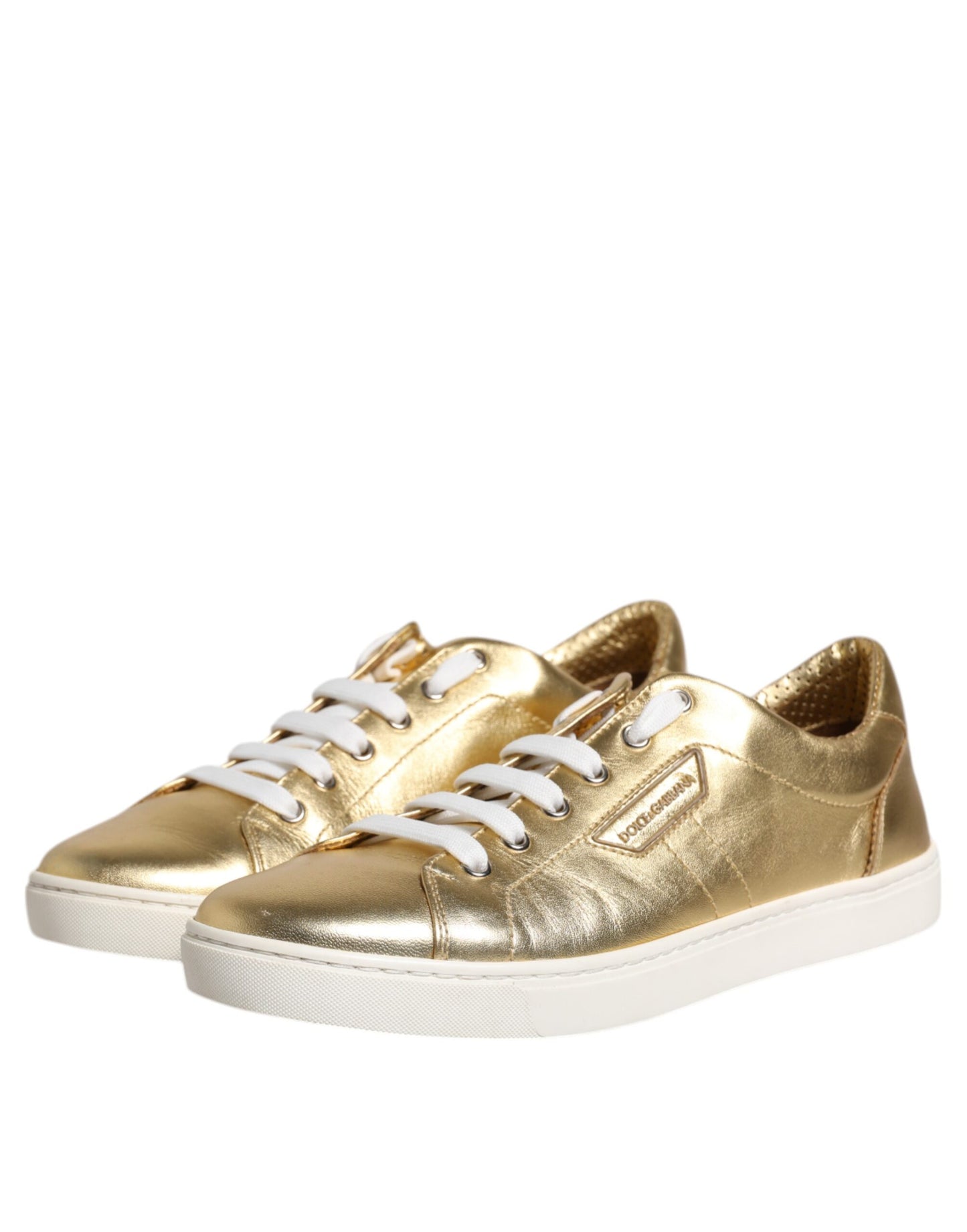Dolce & Gabbana Gold Leather Logo London Men Sneakers Shoes Curated Luxury Accessories by Orvyn