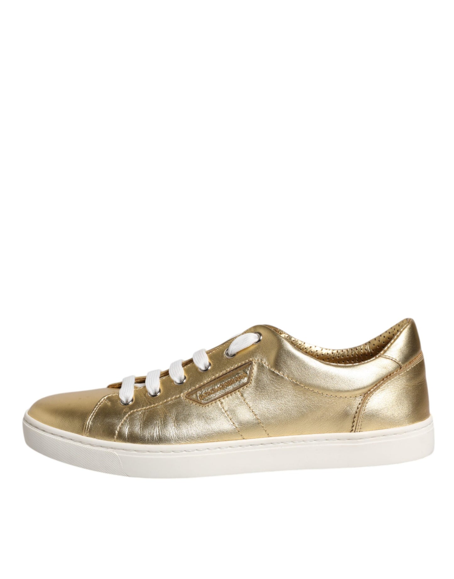 Dolce & Gabbana Gold Leather Logo London Men Sneakers Shoes Curated Luxury Accessories by Orvyn