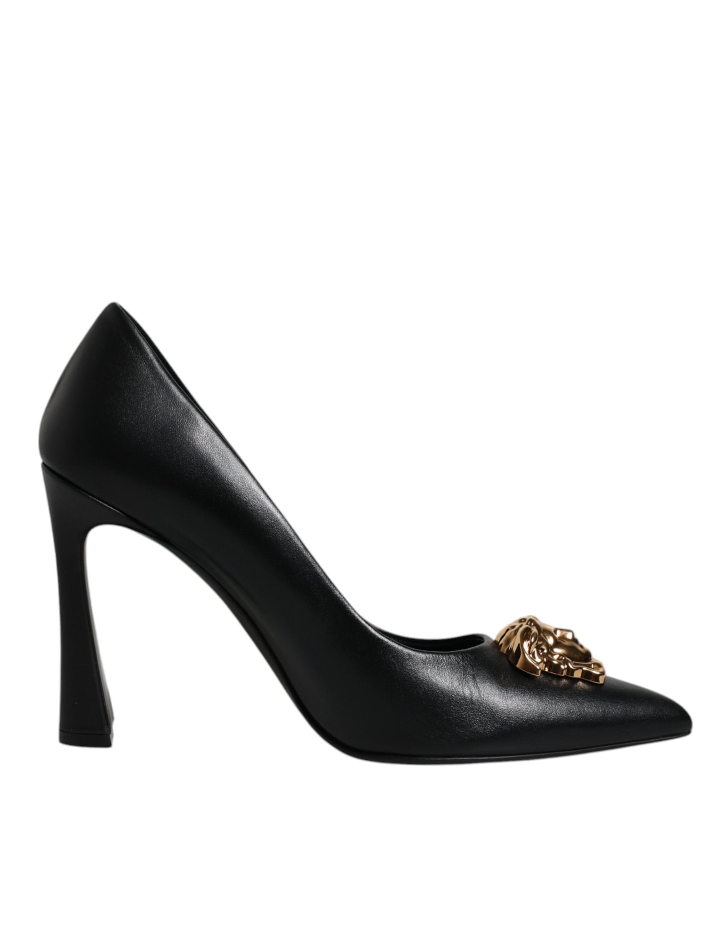 Versace Black Leather Logo Plaque High Heels Pumps Shoes Curated Luxury Accessories by Orvyn