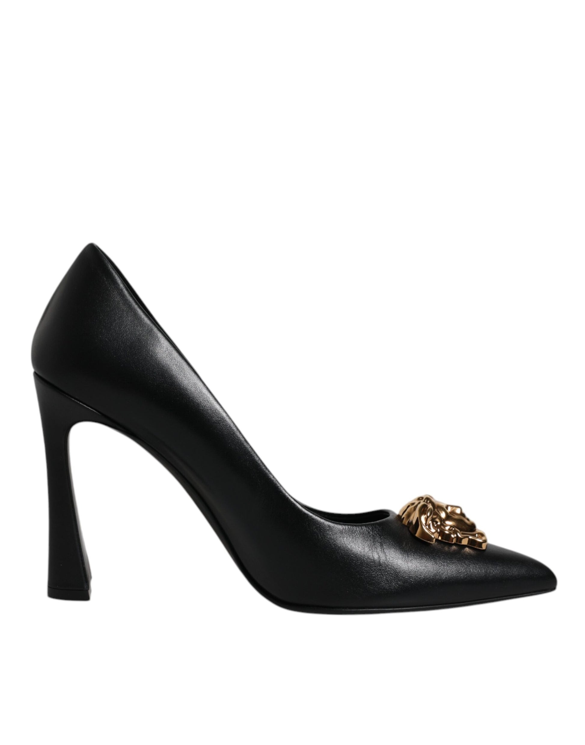 Versace Black Leather Logo Plaque High Heels Pumps Shoes Curated Luxury Accessories by Orvyn