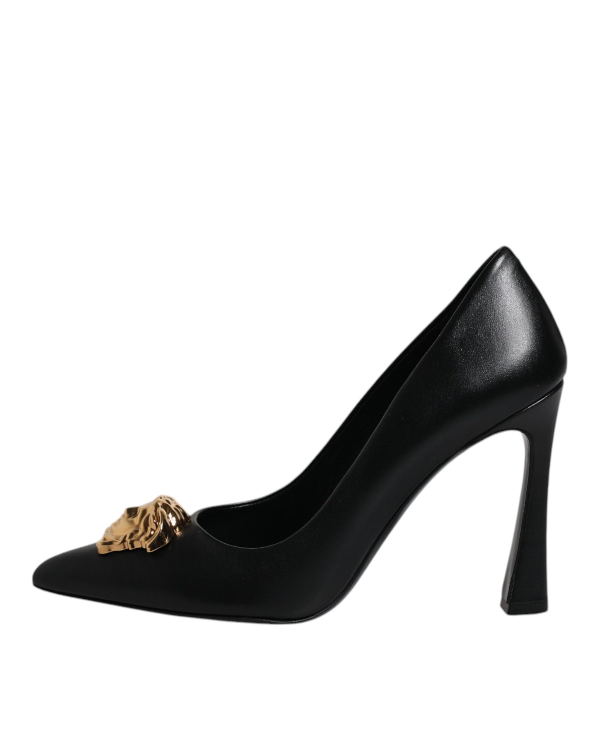 Versace Black Leather Logo Plaque High Heels Pumps Shoes Curated Luxury Accessories by Orvyn