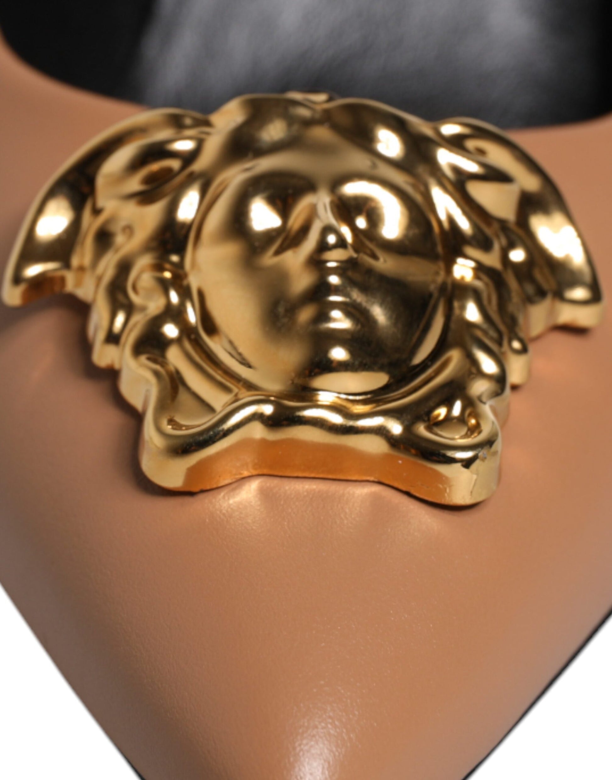 Versace Brown Leather Logo Plaque High Heels Pumps Shoes Curated Luxury Accessories by Orvyn