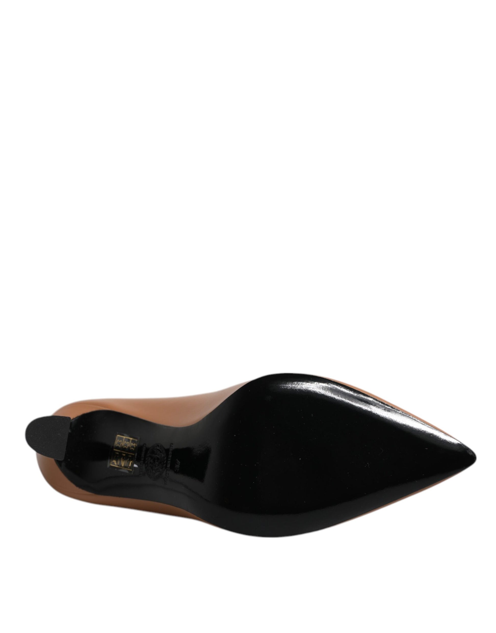 Versace Brown Leather Logo Plaque High Heels Pumps Shoes Curated Luxury Accessories by Orvyn