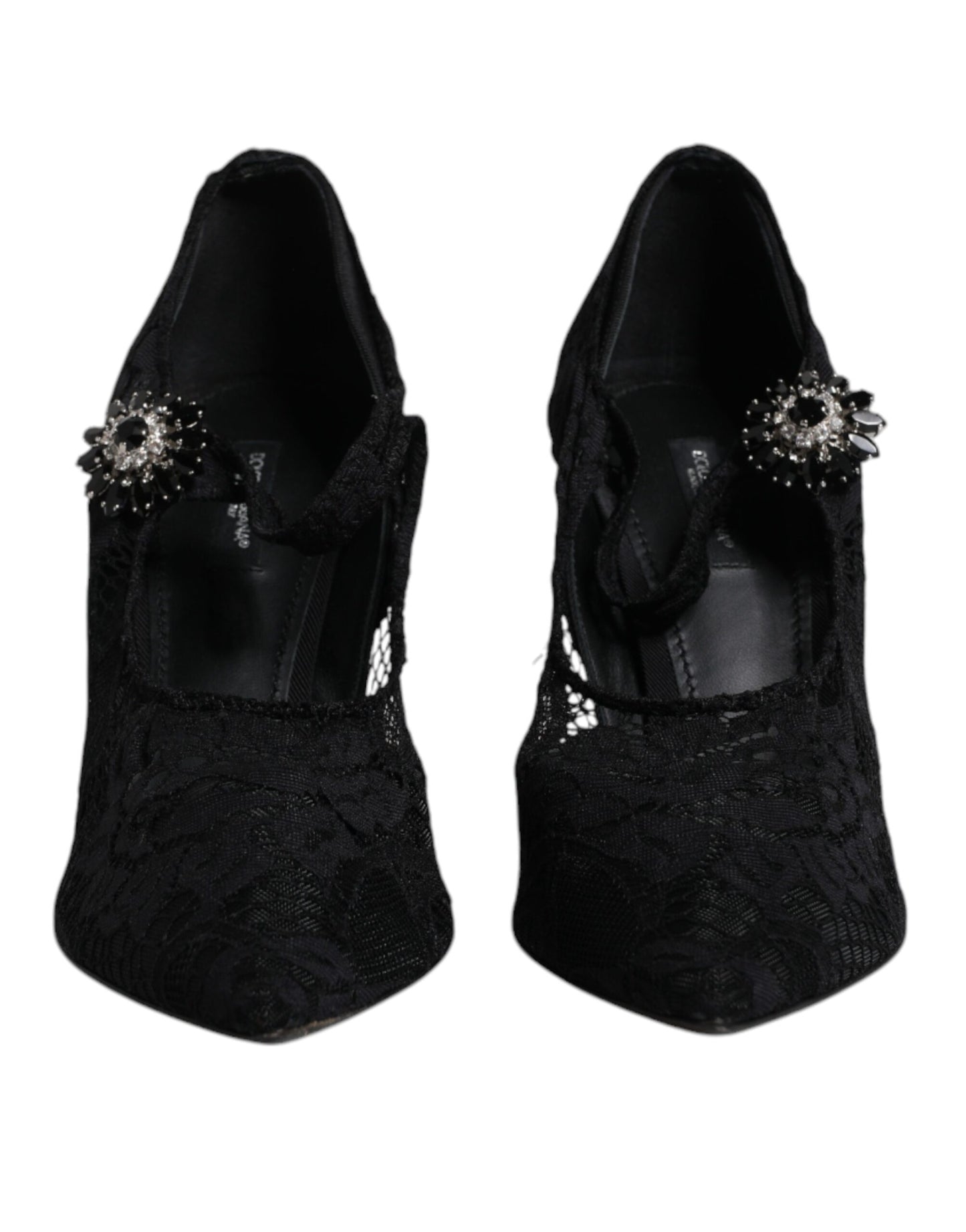 Dolce & Gabbana Black Lace Crystals Mary Jane Pumps Shoes Curated Luxury Accessories by Orvyn