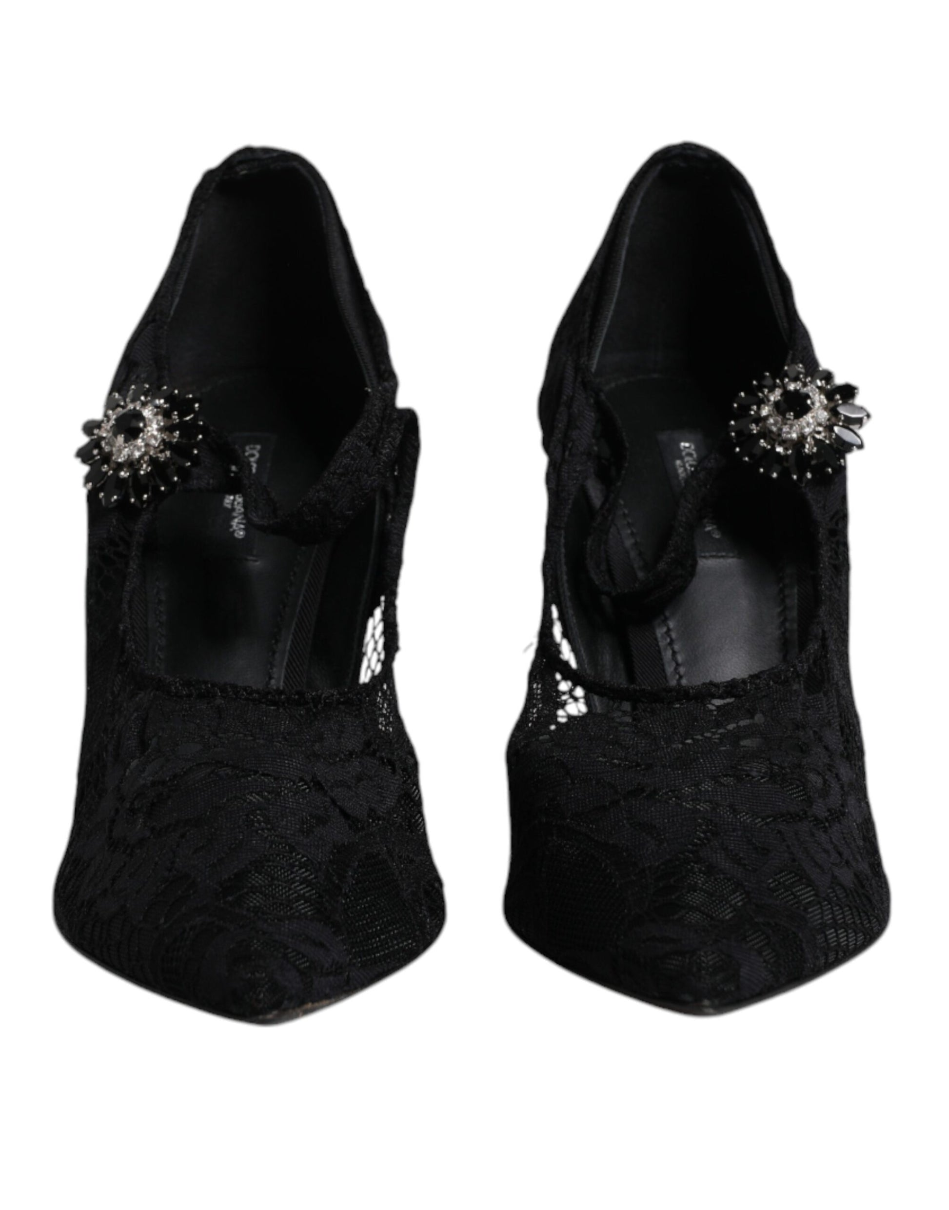 Dolce & Gabbana Black Lace Crystals Mary Jane Pumps Shoes Curated Luxury Accessories by Orvyn