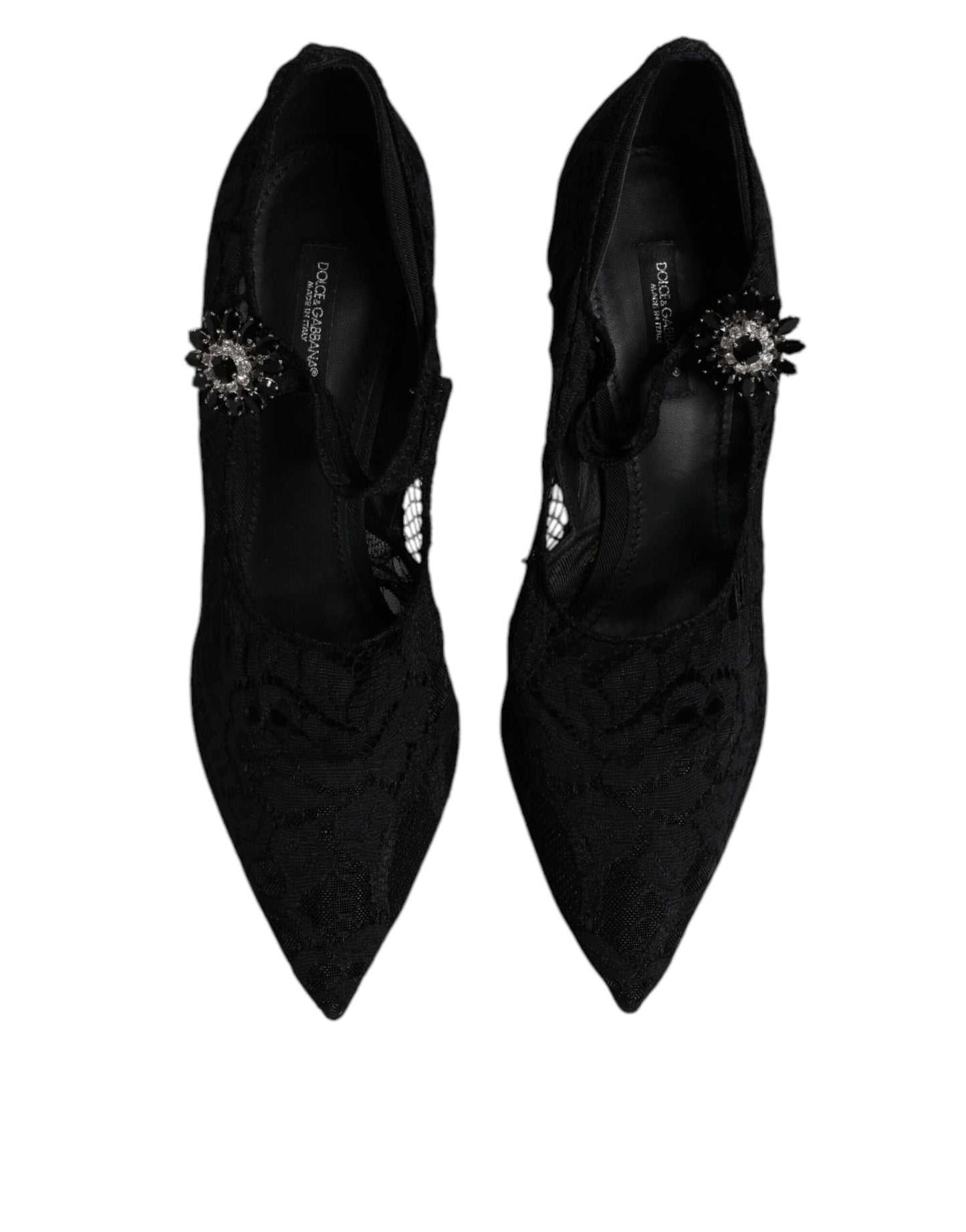 Dolce & Gabbana Black Lace Crystals Mary Jane Pumps Shoes Curated Luxury Accessories by Orvyn