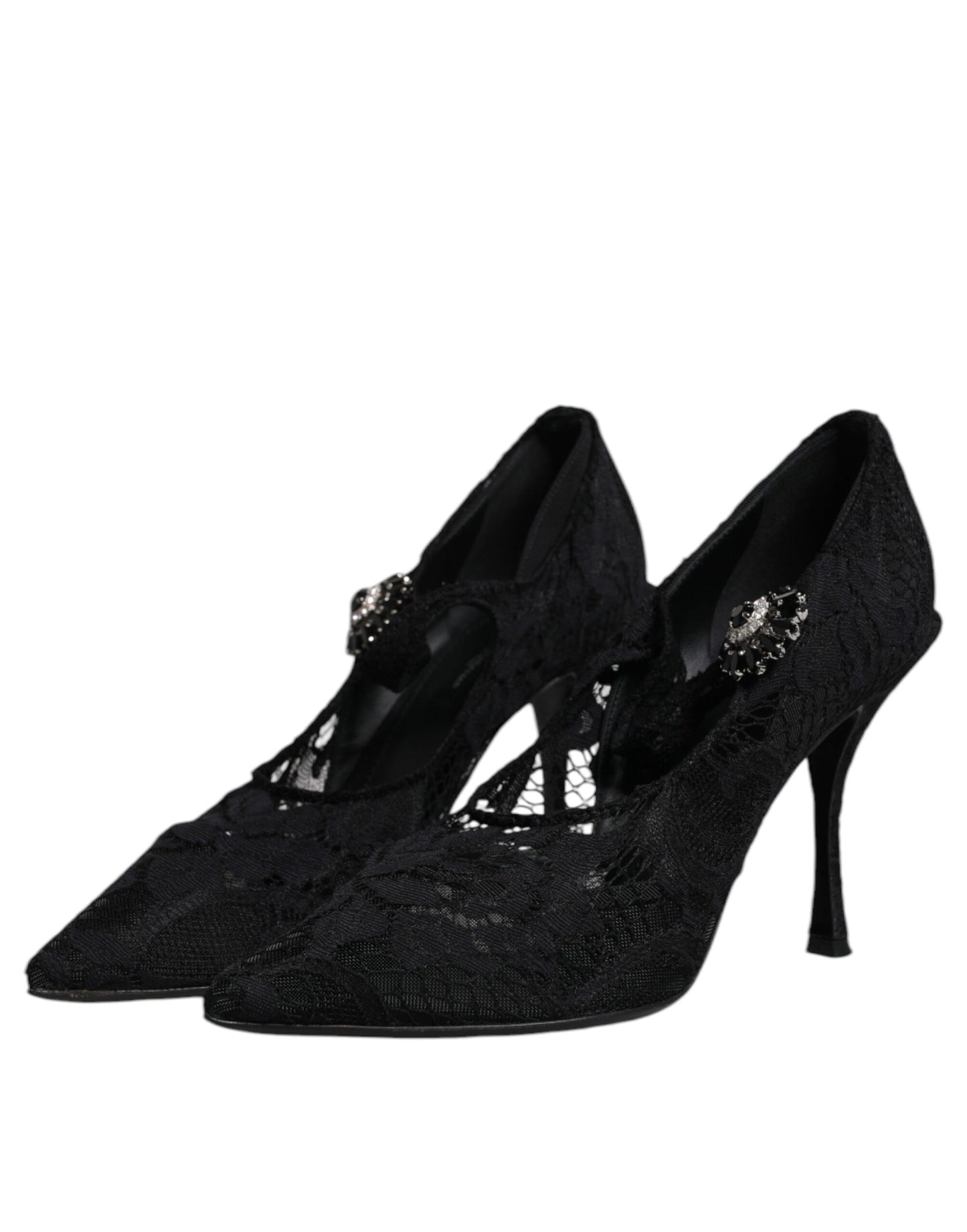 Dolce & Gabbana Black Lace Crystals Mary Jane Pumps Shoes Curated Luxury Accessories by Orvyn