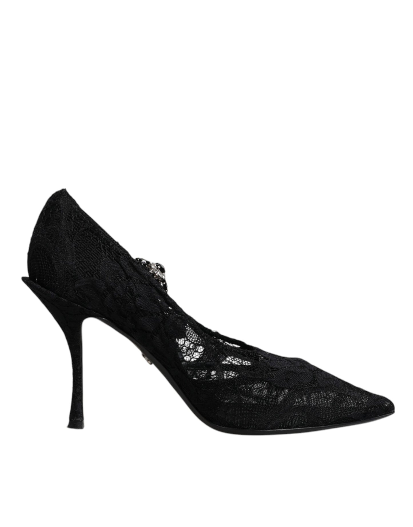 Dolce & Gabbana Black Lace Crystals Mary Jane Pumps Shoes Curated Luxury Accessories by Orvyn