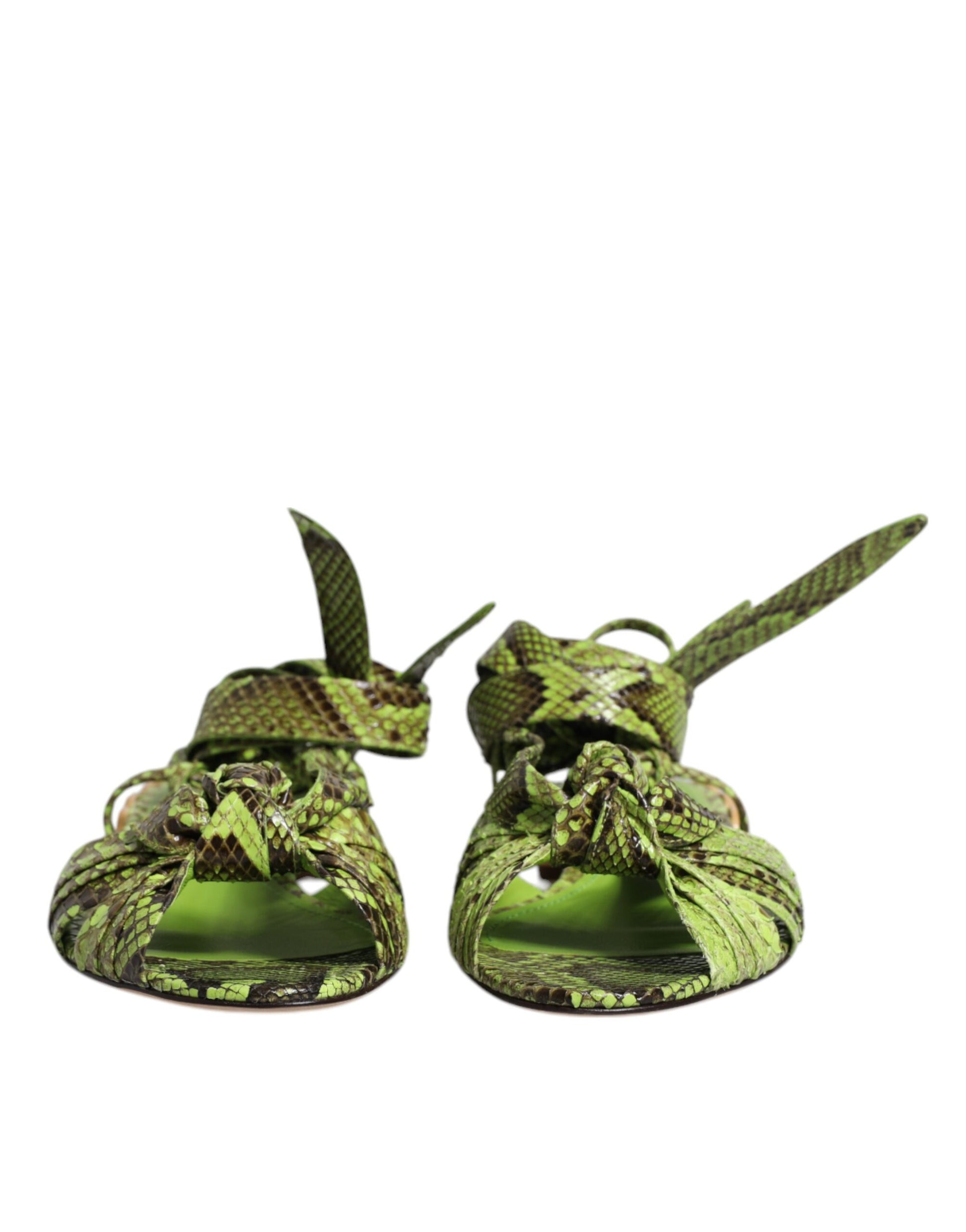 Dolce & Gabbana Green Animal Print Ankle Wrap Sandals Shoes Curated Luxury Accessories by Orvyn