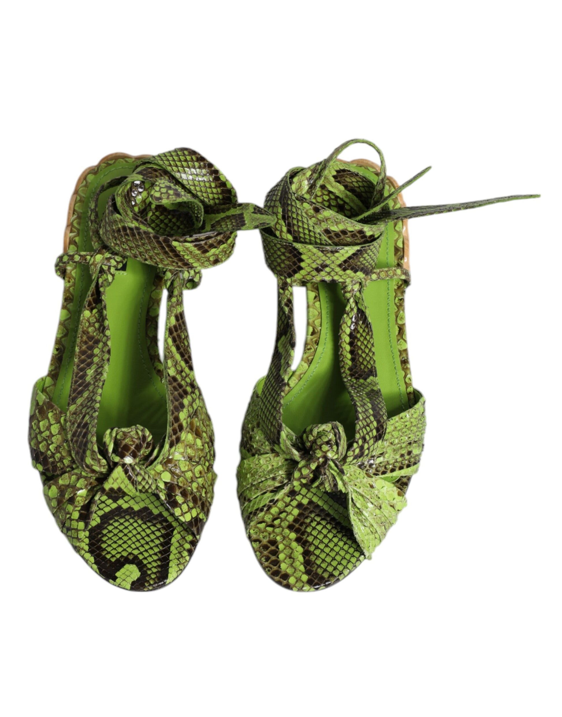 Dolce & Gabbana Green Animal Print Ankle Wrap Sandals Shoes Curated Luxury Accessories by Orvyn