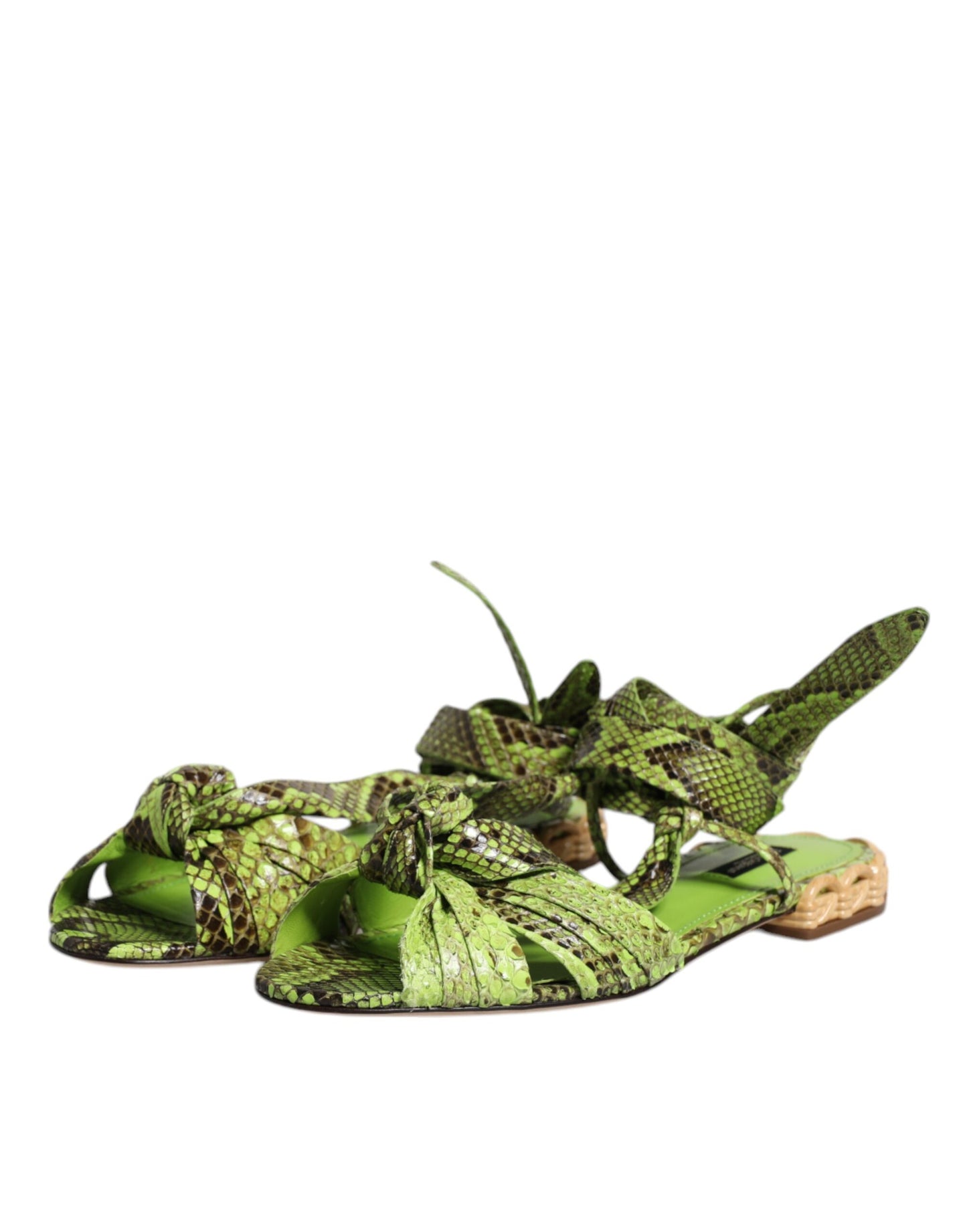 Dolce & Gabbana Green Animal Print Ankle Wrap Sandals Shoes Curated Luxury Accessories by Orvyn