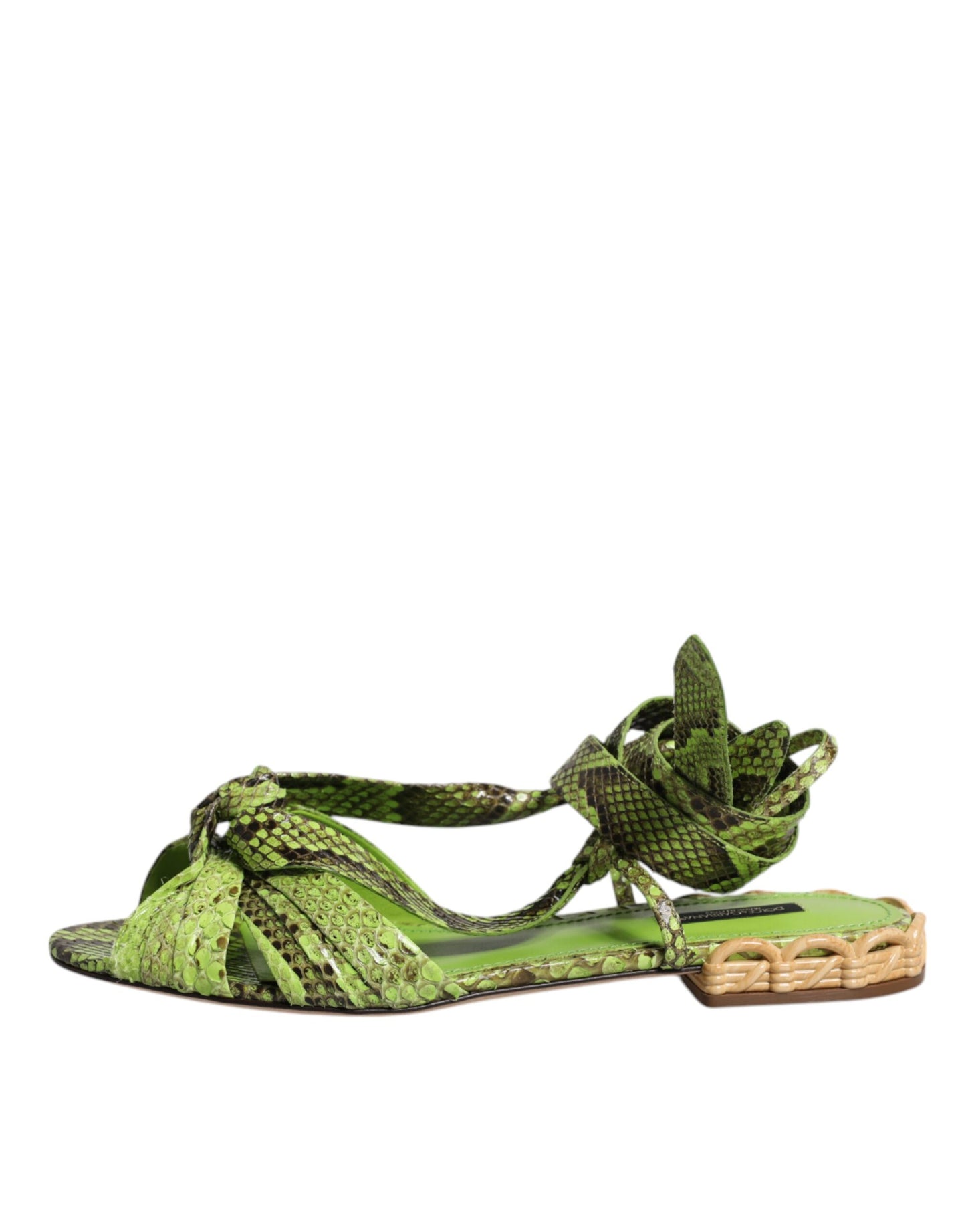 Dolce & Gabbana Green Animal Print Ankle Wrap Sandals Shoes Curated Luxury Accessories by Orvyn