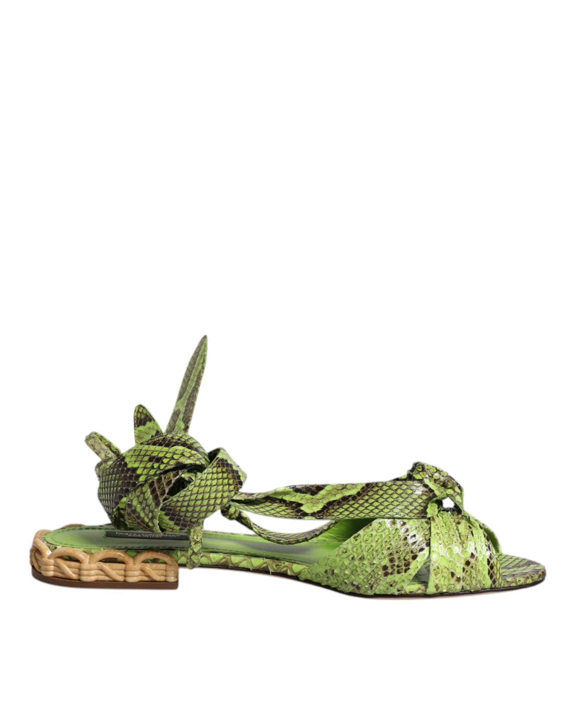 Dolce & Gabbana Green Animal Print Ankle Wrap Sandals Shoes Curated Luxury Accessories by Orvyn