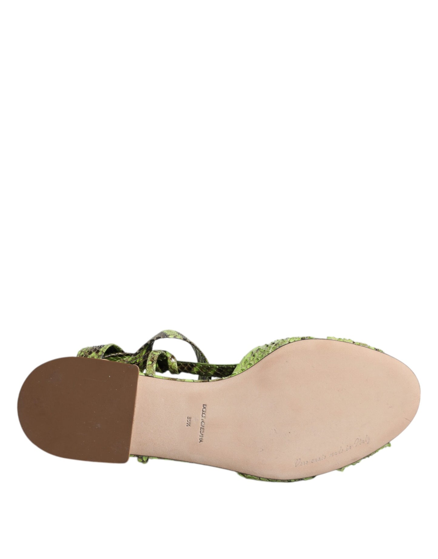 Dolce & Gabbana Green Animal Print Ankle Wrap Sandals Shoes Curated Luxury Accessories by Orvyn