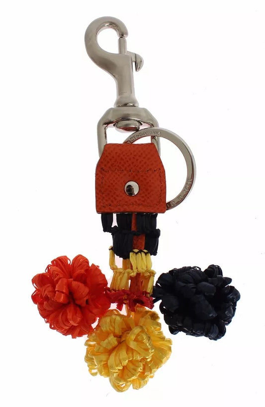 Dolce & Gabbana Red Yellow Raffia Leather Clasp Finder Keyring Keychain rot