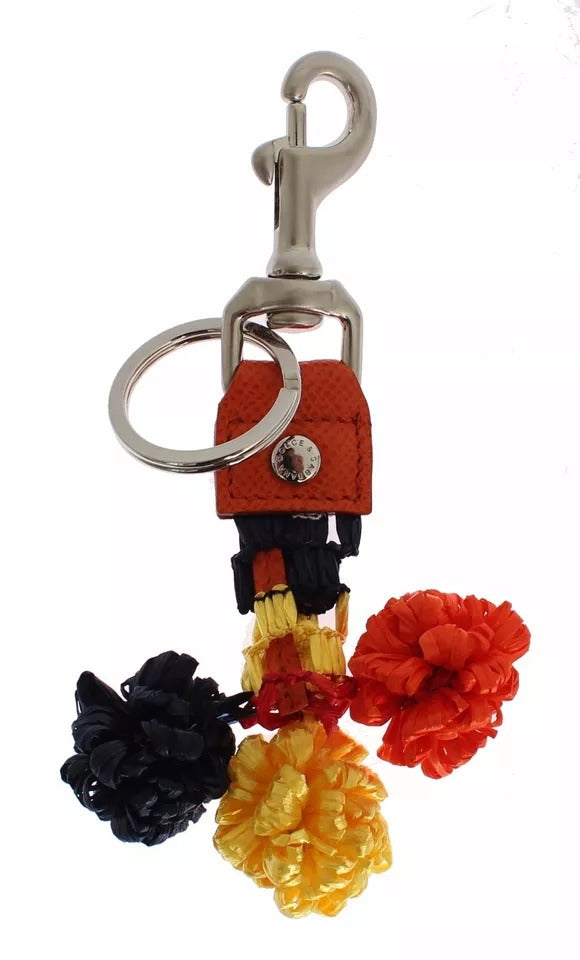 Dolce & Gabbana Red Yellow Raffia Leather Clasp Finder Keyring Keychain rot