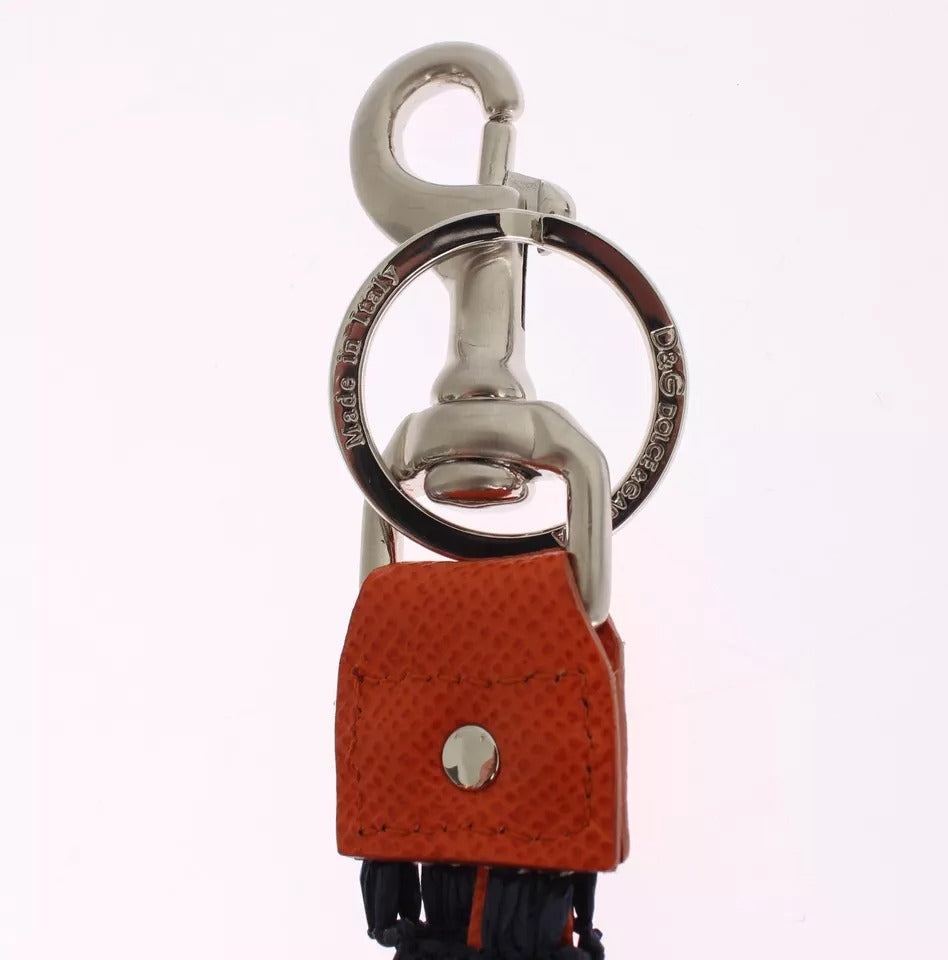 Dolce & Gabbana Red Yellow Raffia Leather Clasp Finder Keyring Keychain rot