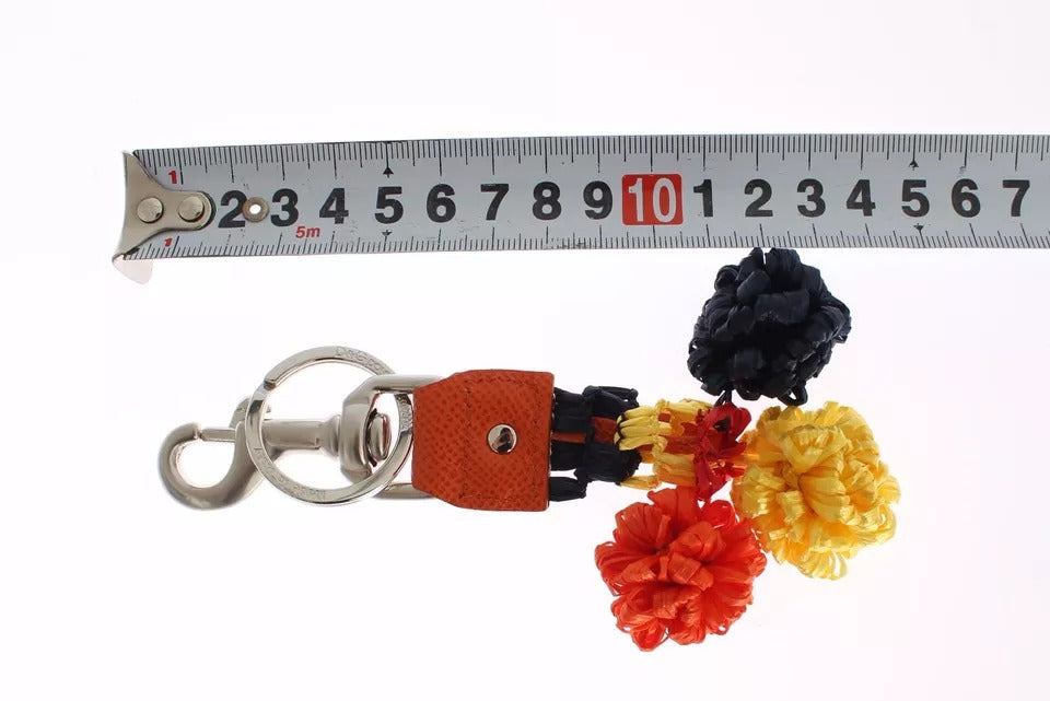 Dolce & Gabbana Red Yellow Raffia Leather Clasp Finder Keyring Keychain rot
