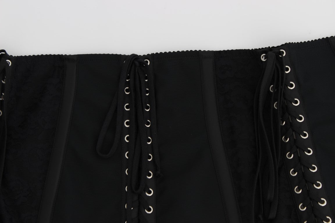 Dolce & Gabbana Black Stretch Corset Waist Strap Belt schwarz