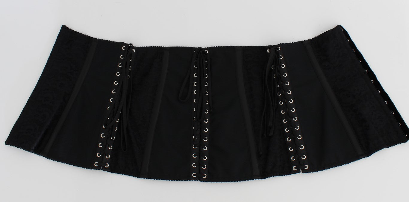 Dolce & Gabbana Black Stretch Corset Waist Strap Belt schwarz