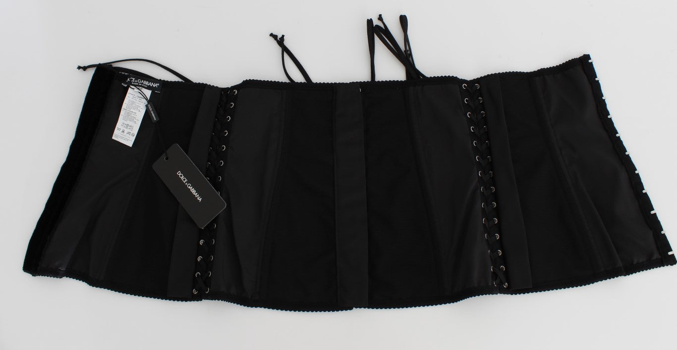 Dolce & Gabbana Black Stretch Corset Waist Strap Belt schwarz