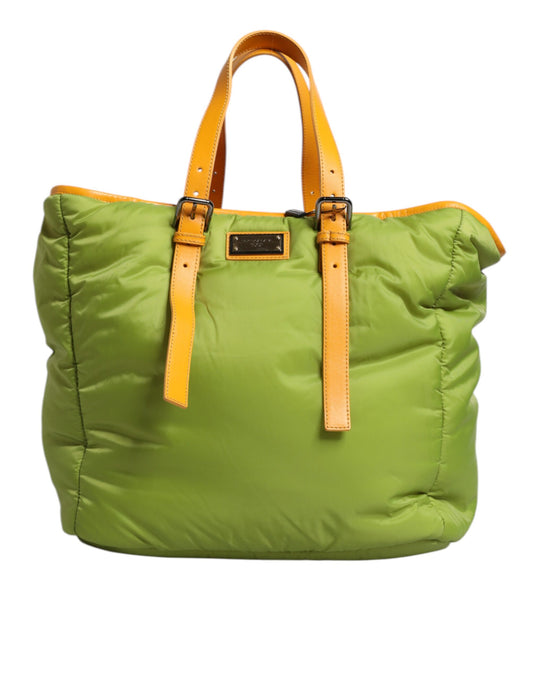 Dolce & Gabbana Green Nylon Padded Logo Plaque Tote Crossbody Bag Curated Luxury Accessories by Orvyn