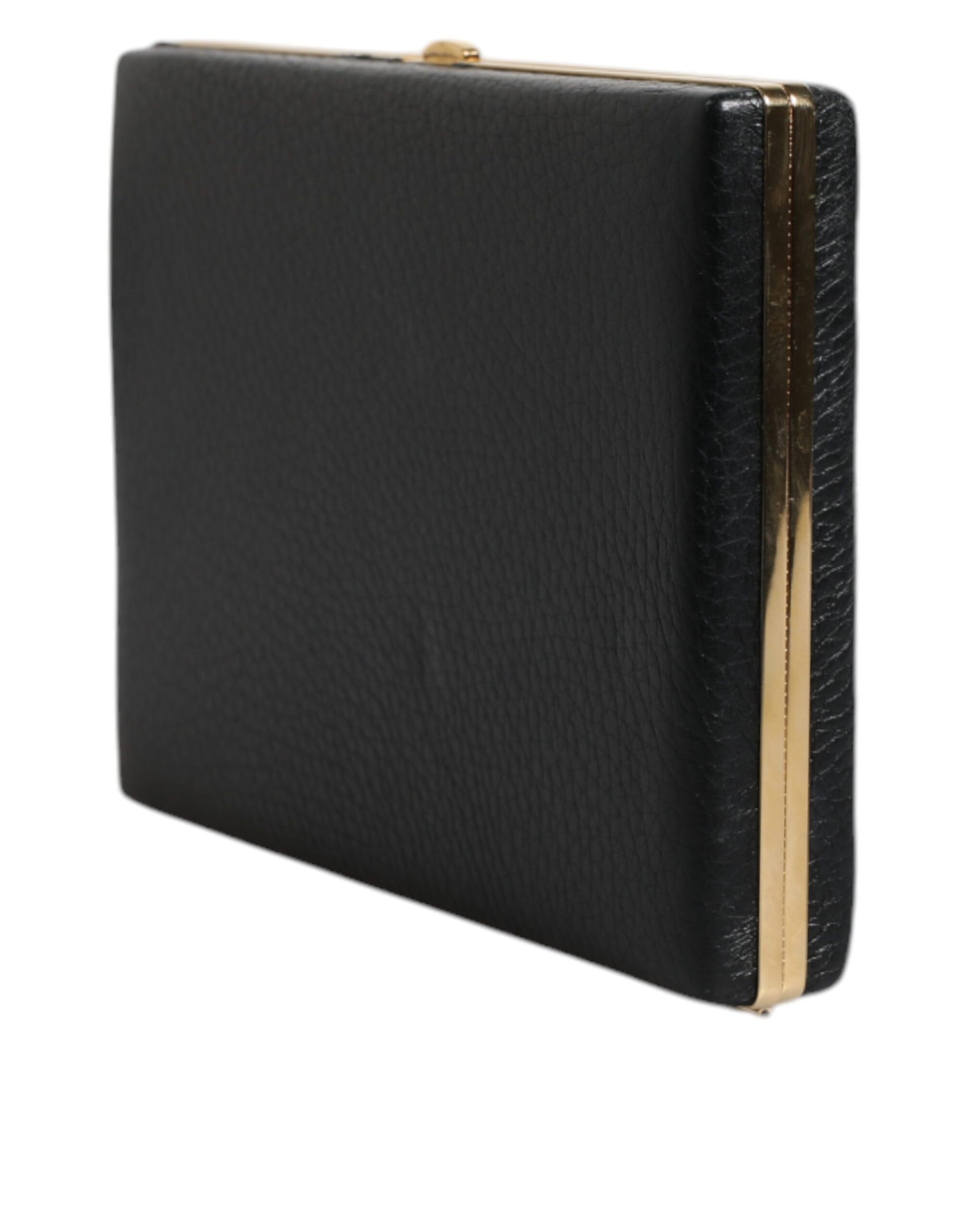 Dolce & Gabbana Black Leather Gold Frame Clutch Evening Party Purse Bag Curated Luxury Accessories by Orvyn