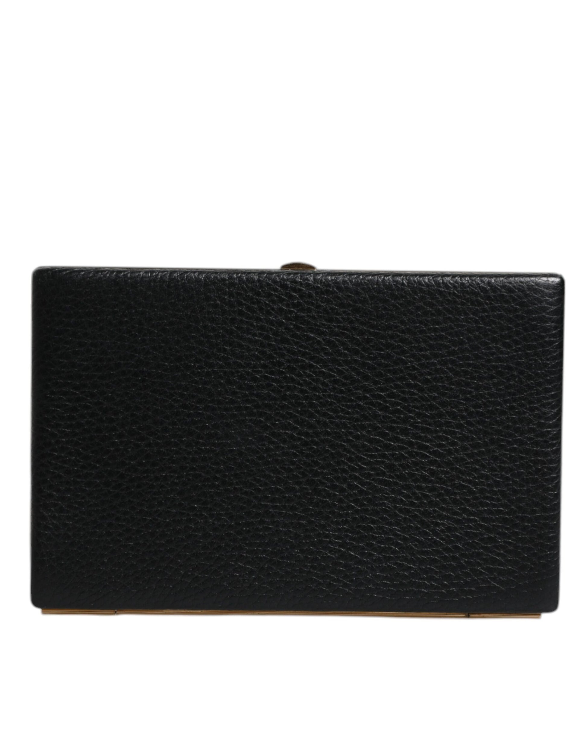 Dolce & Gabbana Black Leather Gold Frame Clutch Evening Party Purse Bag Curated Luxury Accessories by Orvyn