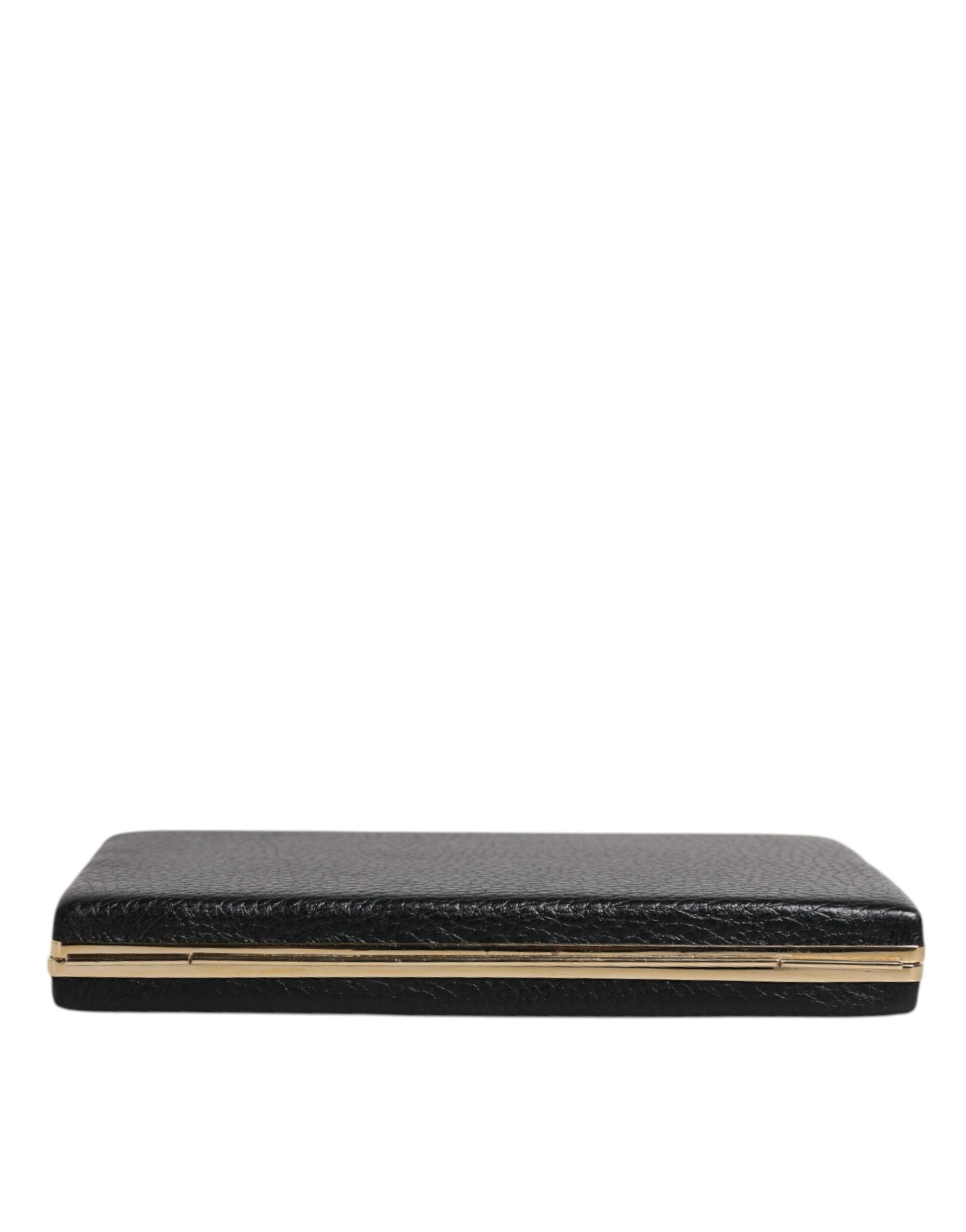 Dolce & Gabbana Black Leather Gold Frame Clutch Evening Party Purse Bag Curated Luxury Accessories by Orvyn