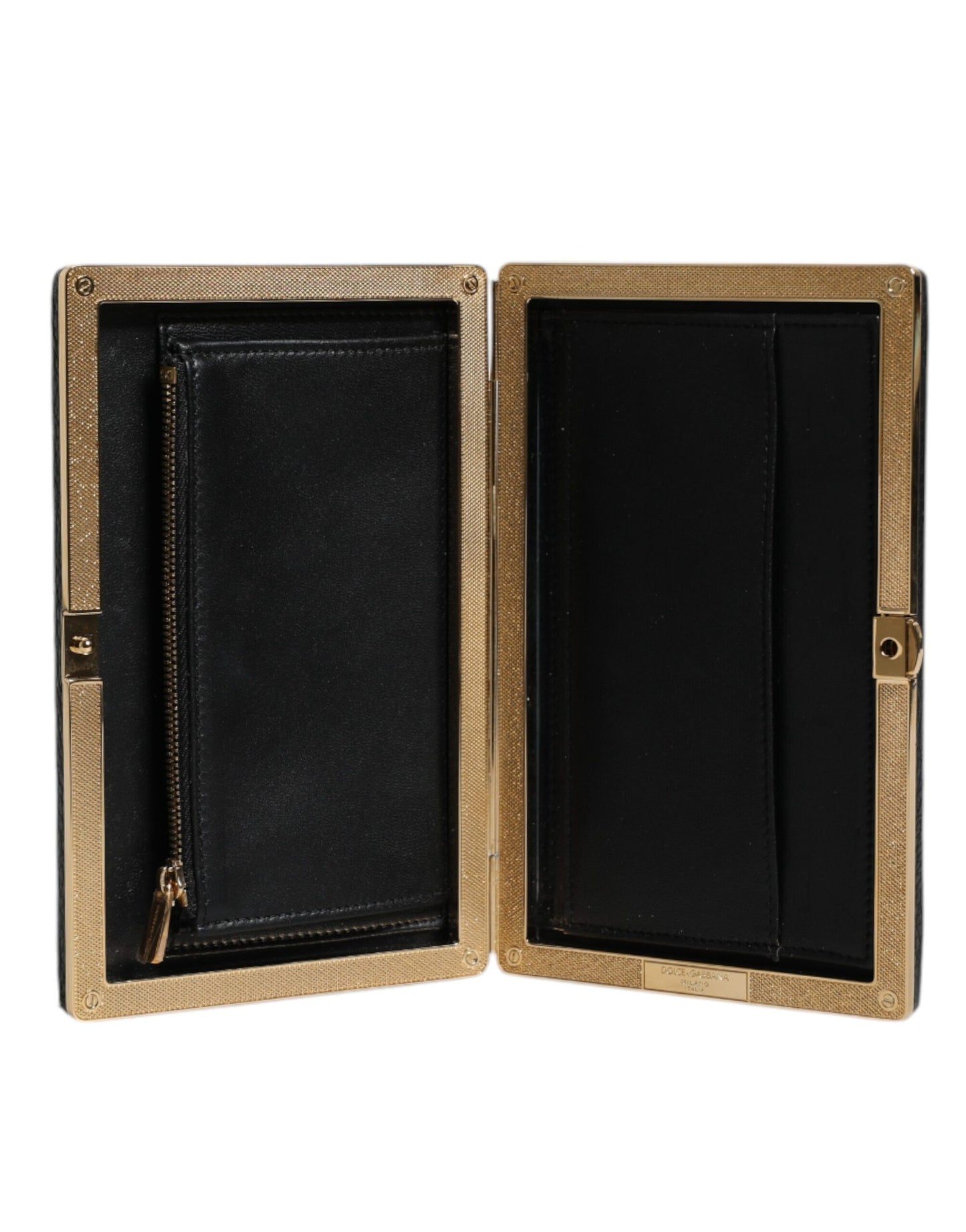 Dolce & Gabbana Black Leather Gold Frame Clutch Evening Party Purse Bag Curated Luxury Accessories by Orvyn