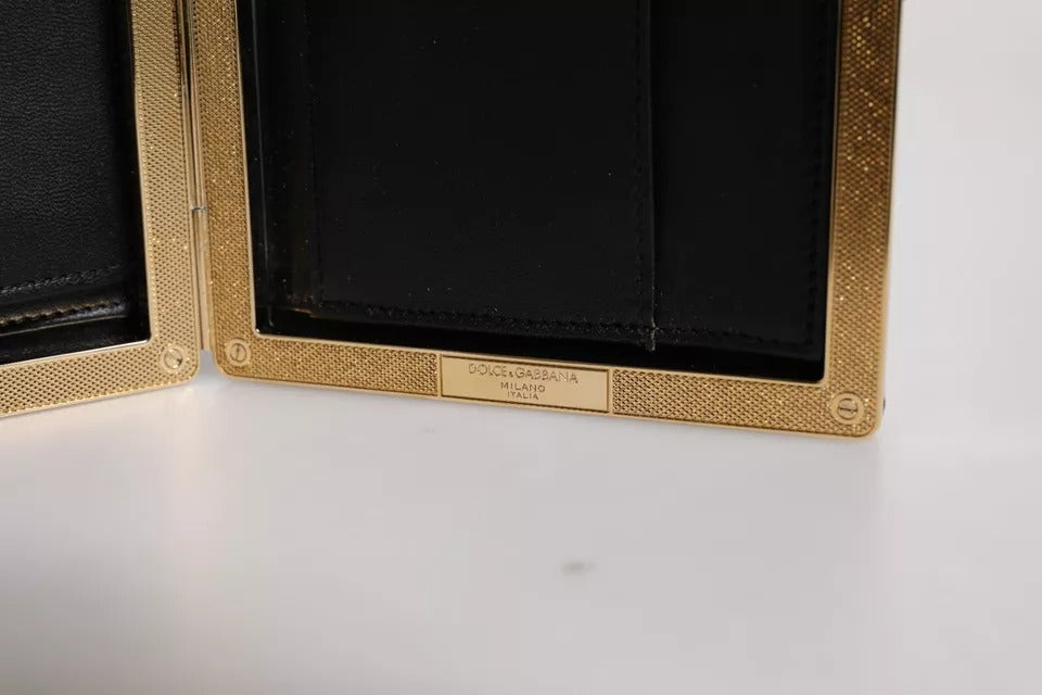 Dolce & Gabbana Black Leather Gold Frame Clutch Evening Party Purse Bag Curated Luxury Accessories by Orvyn