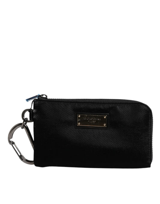 Dolce & Gabbana Black Nylon Logo Plaque Keyring Pouch Clutch Bag Curated Luxury Accessories by Orvyn