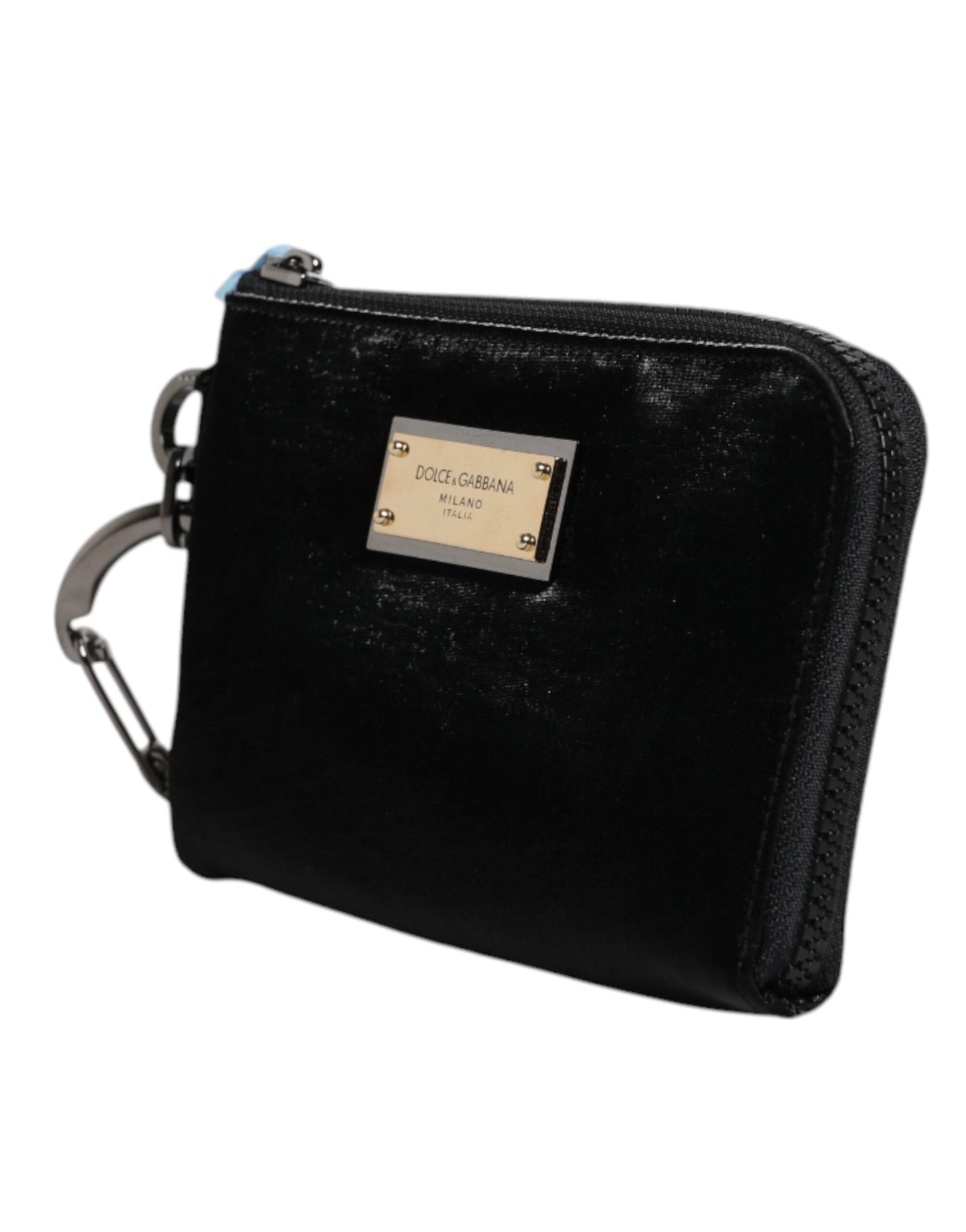Dolce & Gabbana Black Nylon Logo Plaque Keyring Pouch Clutch Bag Curated Luxury Accessories by Orvyn