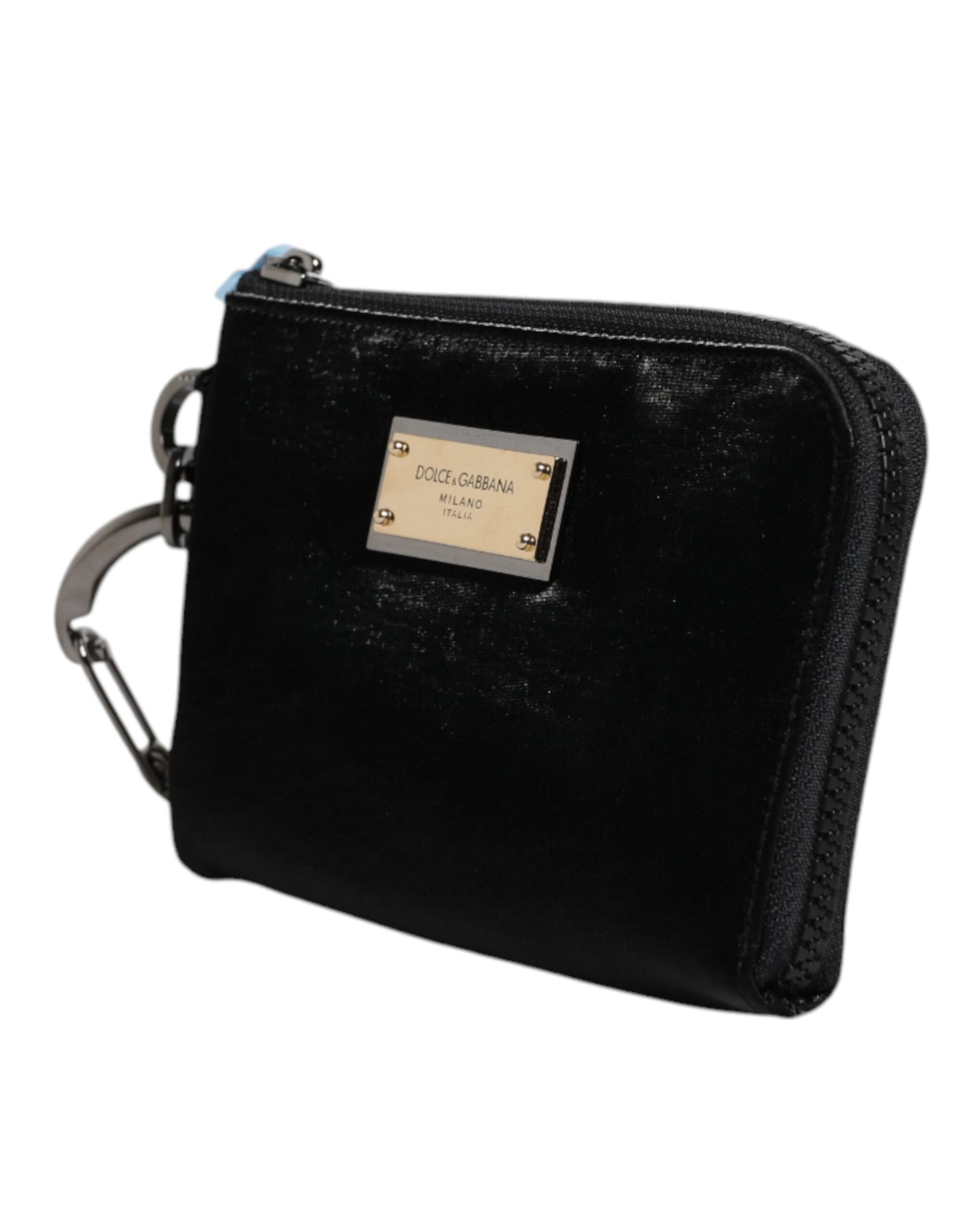 Dolce & Gabbana Black Nylon Logo Plaque Keyring Pouch Clutch Bag Curated Luxury Accessories by Orvyn