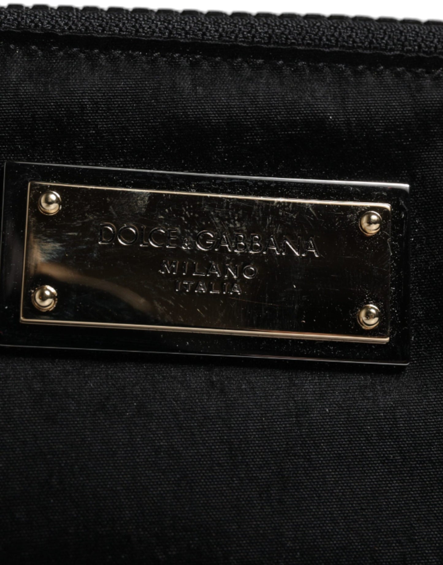 Dolce & Gabbana Black Nylon Logo Plaque Keyring Pouch Clutch Bag Curated Luxury Accessories by Orvyn